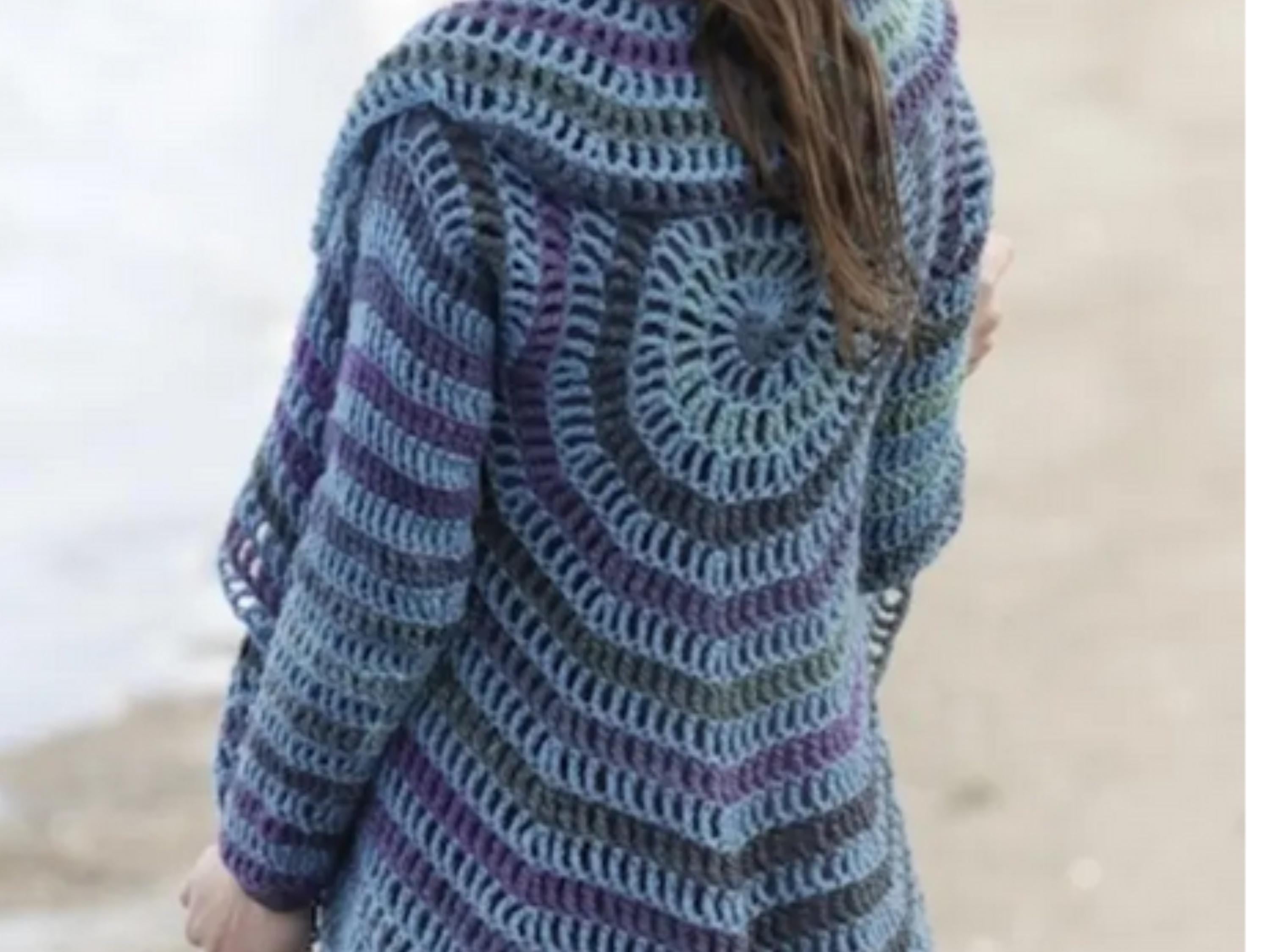 Womens crochet Jacket Pattern -PDF Beach Coverup Light Lacy Circular Granny Stitch Cardigan Aran 10ply Worsted S -XXXL Download