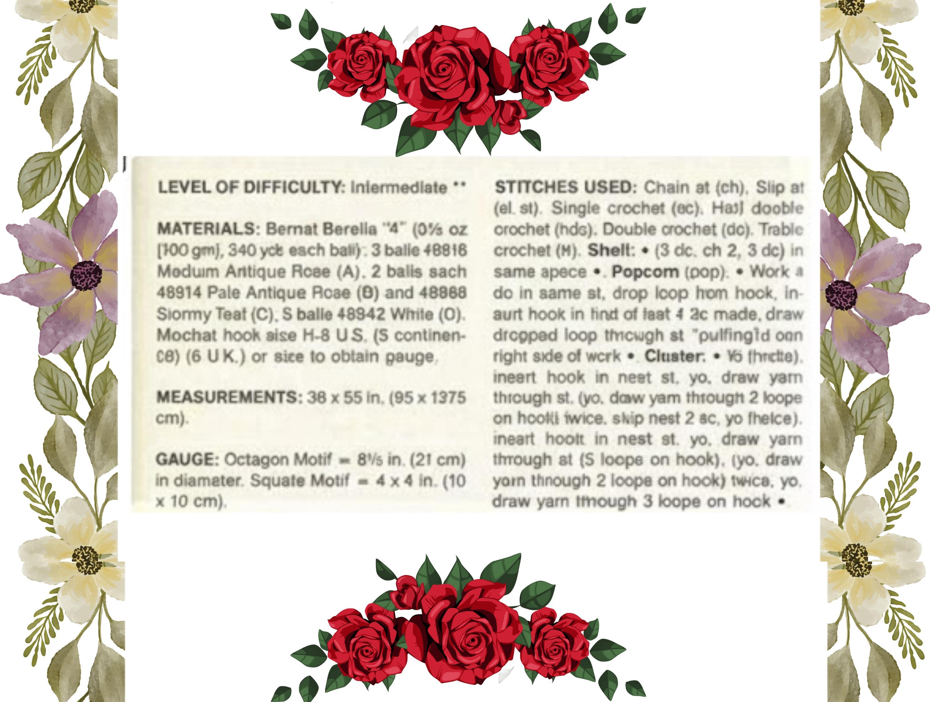 Vintage Victoria Garden Rose Afghan Crochet Pattern | Bedspread, Blanket, or lapghan | PDF Instant Download