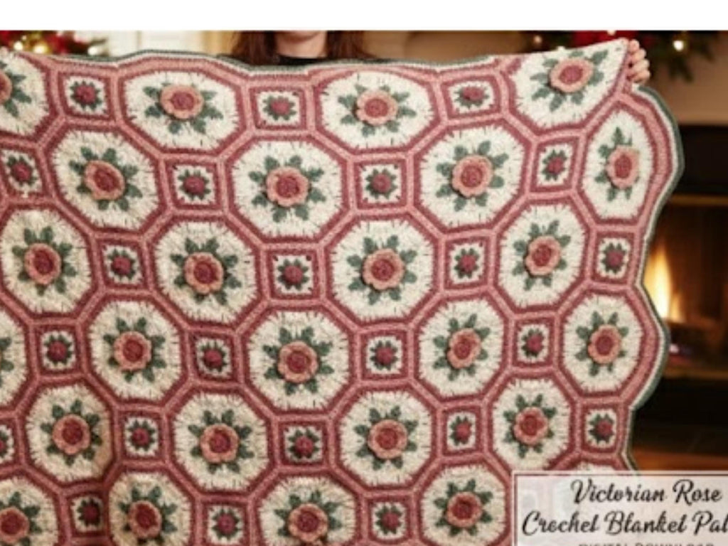 Vintage Victoria Garden Rose Afghan Crochet Pattern | Bedspread, Blanket, or lapghan | PDF Instant Download