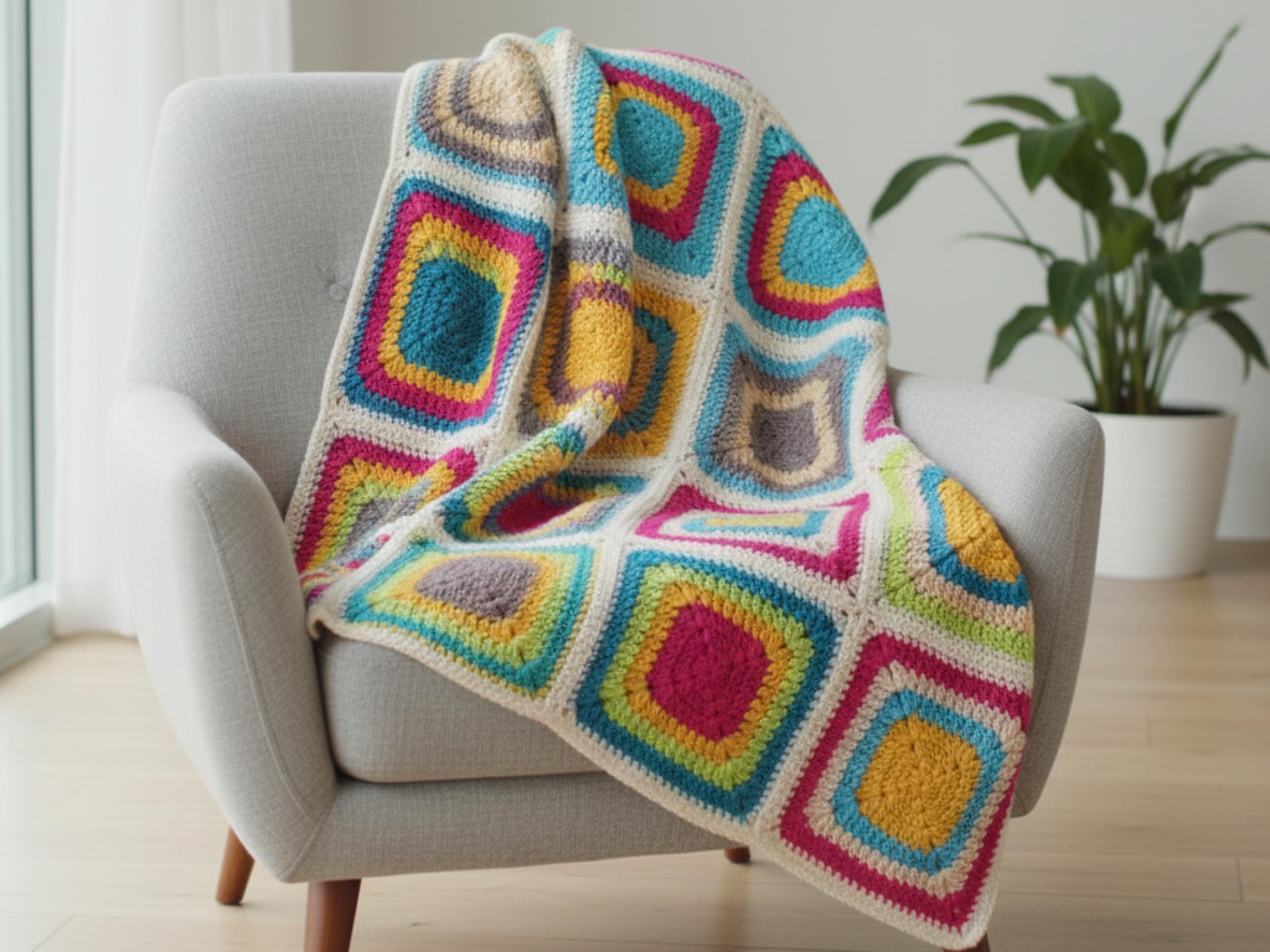 Vintage Patchwork Afghan Crochet Pattern • Retro Granny Square Blanket PDF • Colorful Crochet Throw • DIY Boho Home Decor Pattern