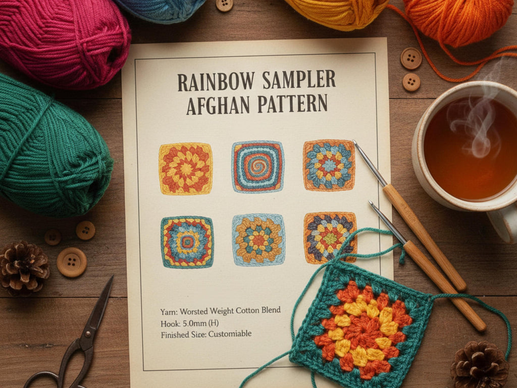 Vintage granny squares afghan Crochet- Pattern for Granny Squares Sampler Afghan Throw Blanket Lap Robe Squares 5 Motifs Stripes Stashbuster