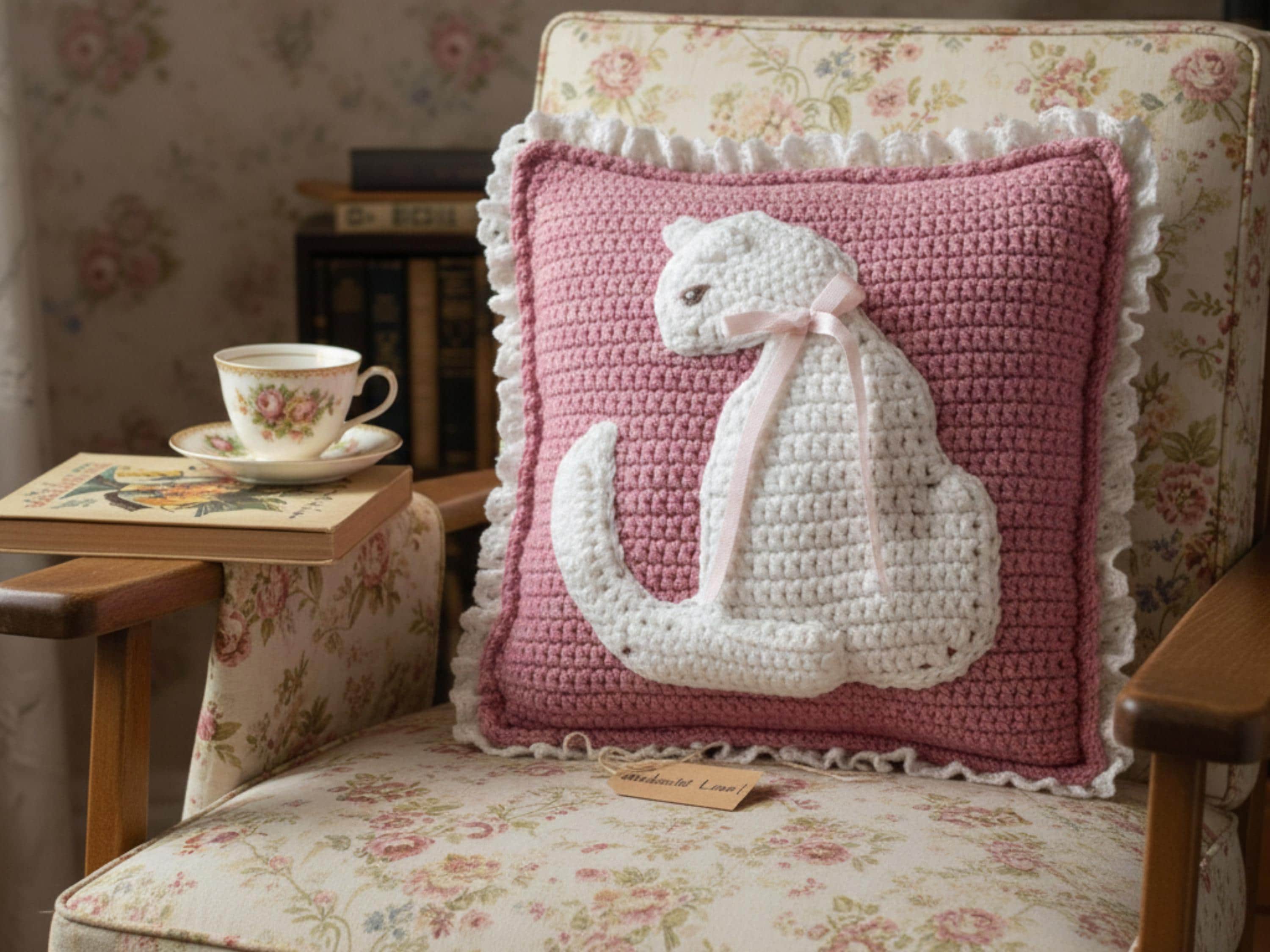 Vintage Cat Pillow Crochet Pattern PDF – 1970s Retro Cat Cushion Pattern – Easy Crochet Home Decor Pattern – Instant Download