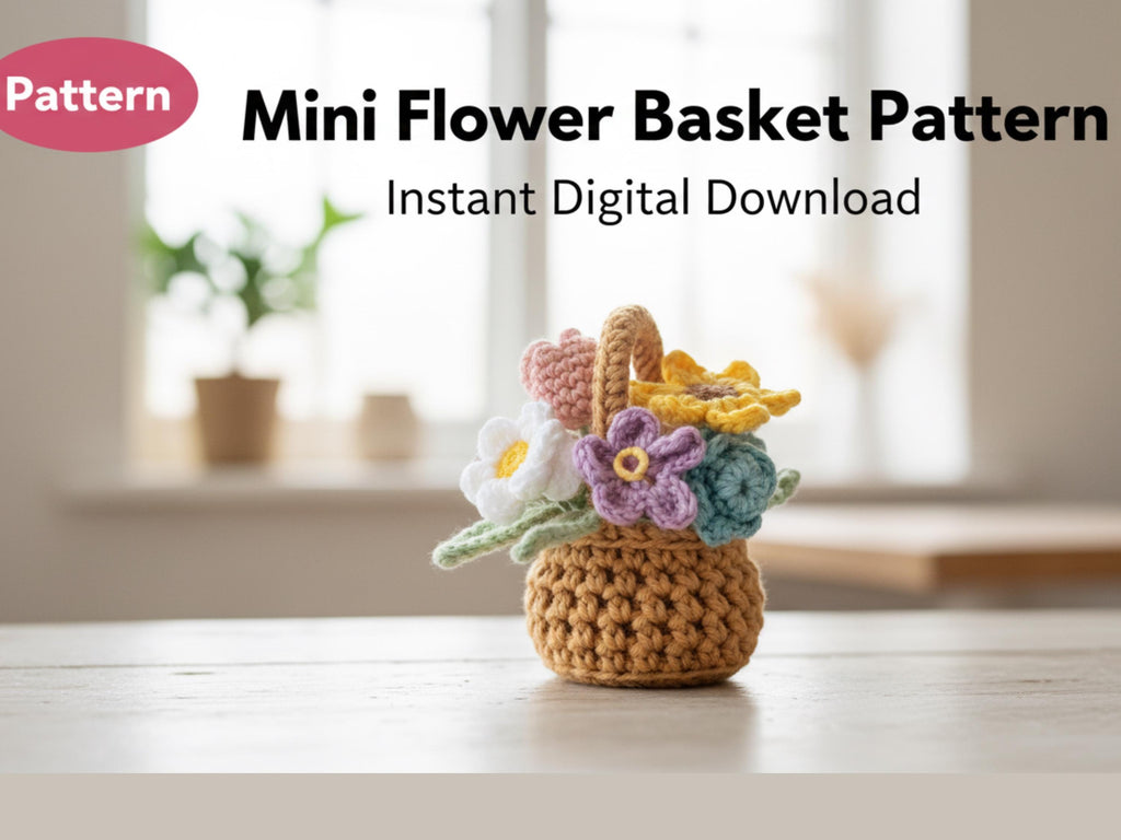 Mini Flower Basket Crochet Pattern | Crochet Flower Bouquet in Basket | DIY Handmade Gift | Beginner Friendly| Holiday decor