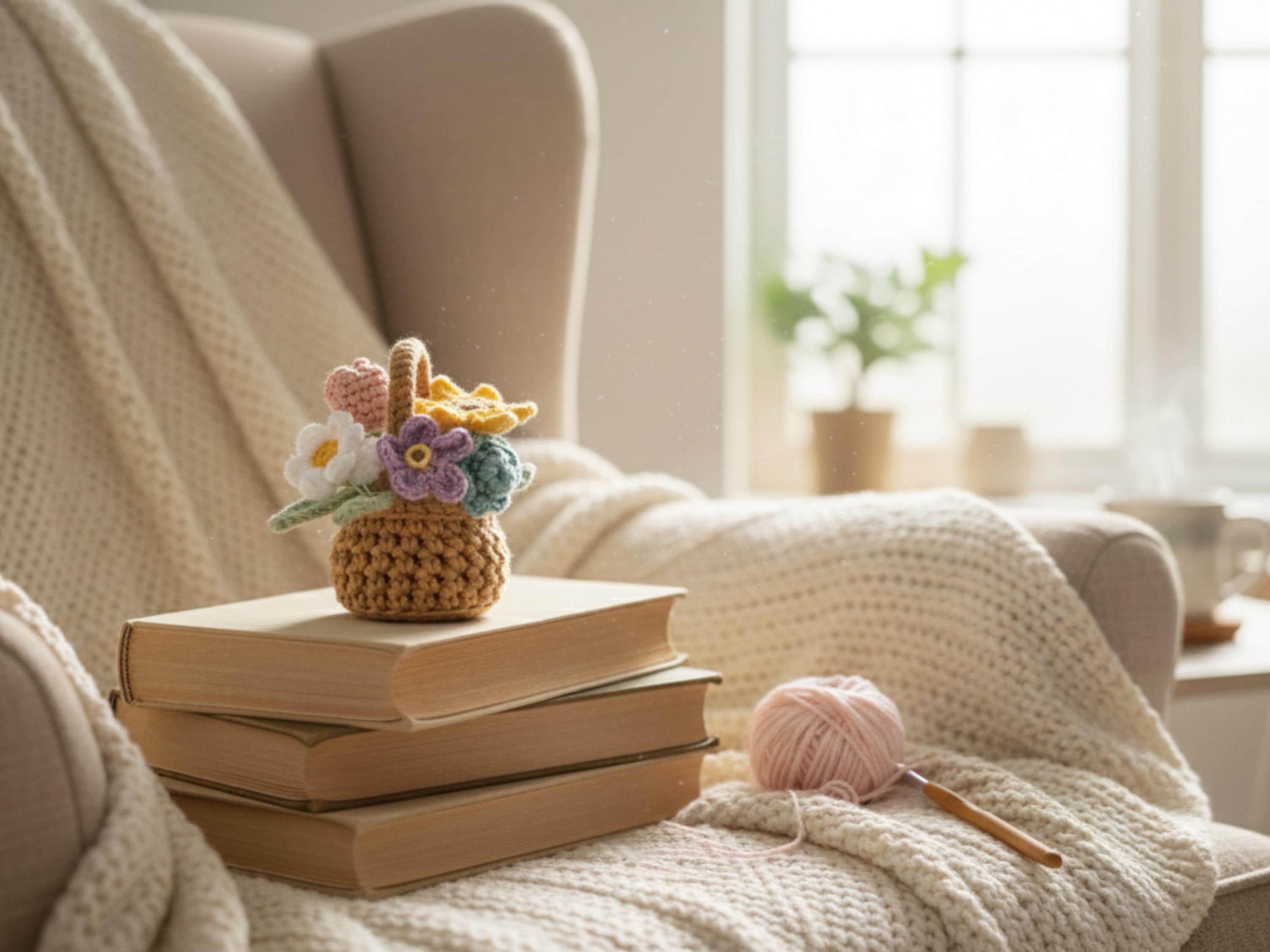 Mini Flower Basket Crochet Pattern | Crochet Flower Bouquet in Basket | DIY Handmade Gift | Beginner Friendly| Holiday decor