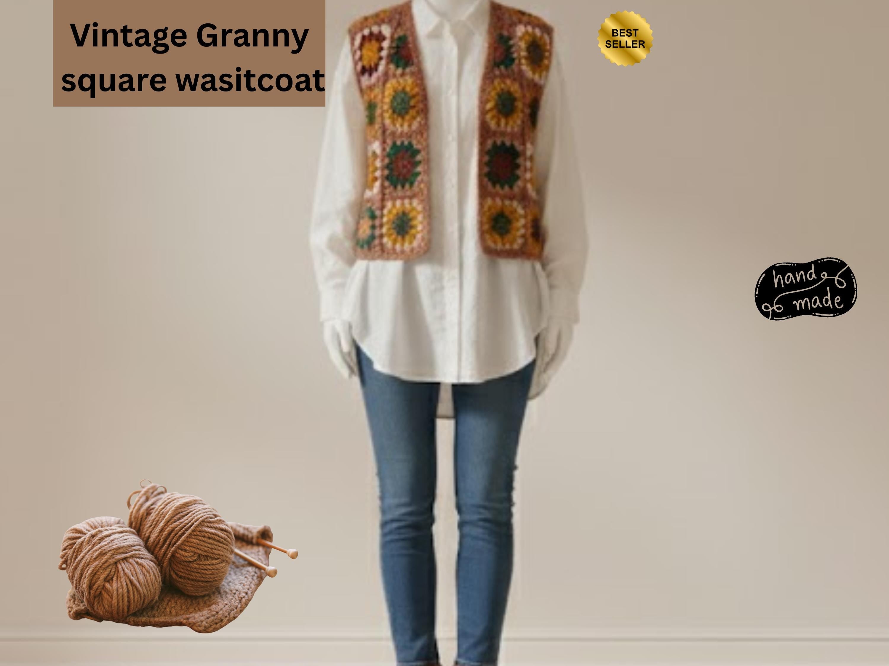 Womens Crochet Vintage Waistcoat crochet pattern, cardigan pdf granny squares waistcoat, women ladies vest crochet pdf