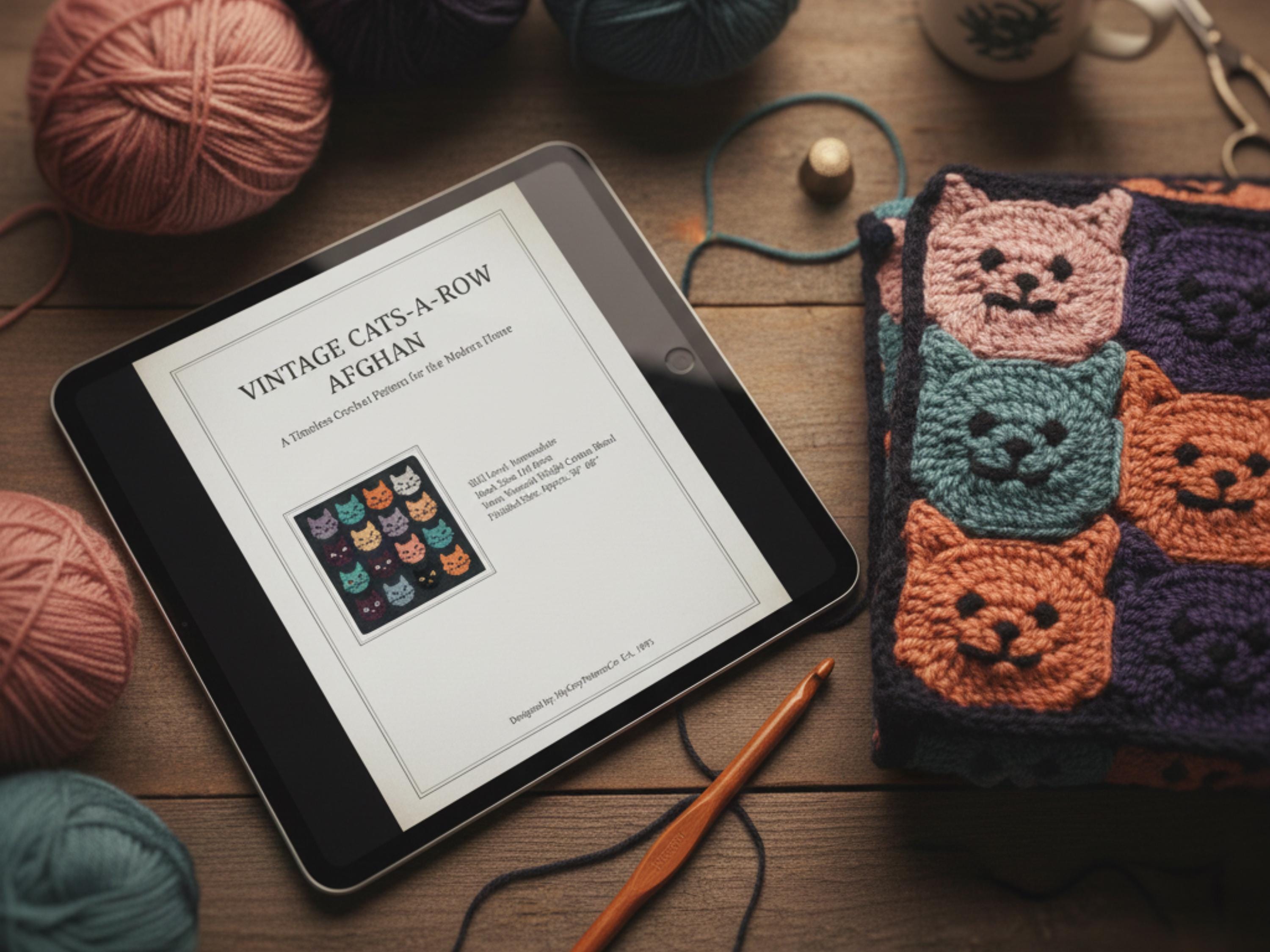 Vintage Crochet Blanket Afghan Cats Kittens 50" x 54" - Worsted 10Ply Yarn -Crochet Pattern PDF Instant download-Gift for catlover-Catmom