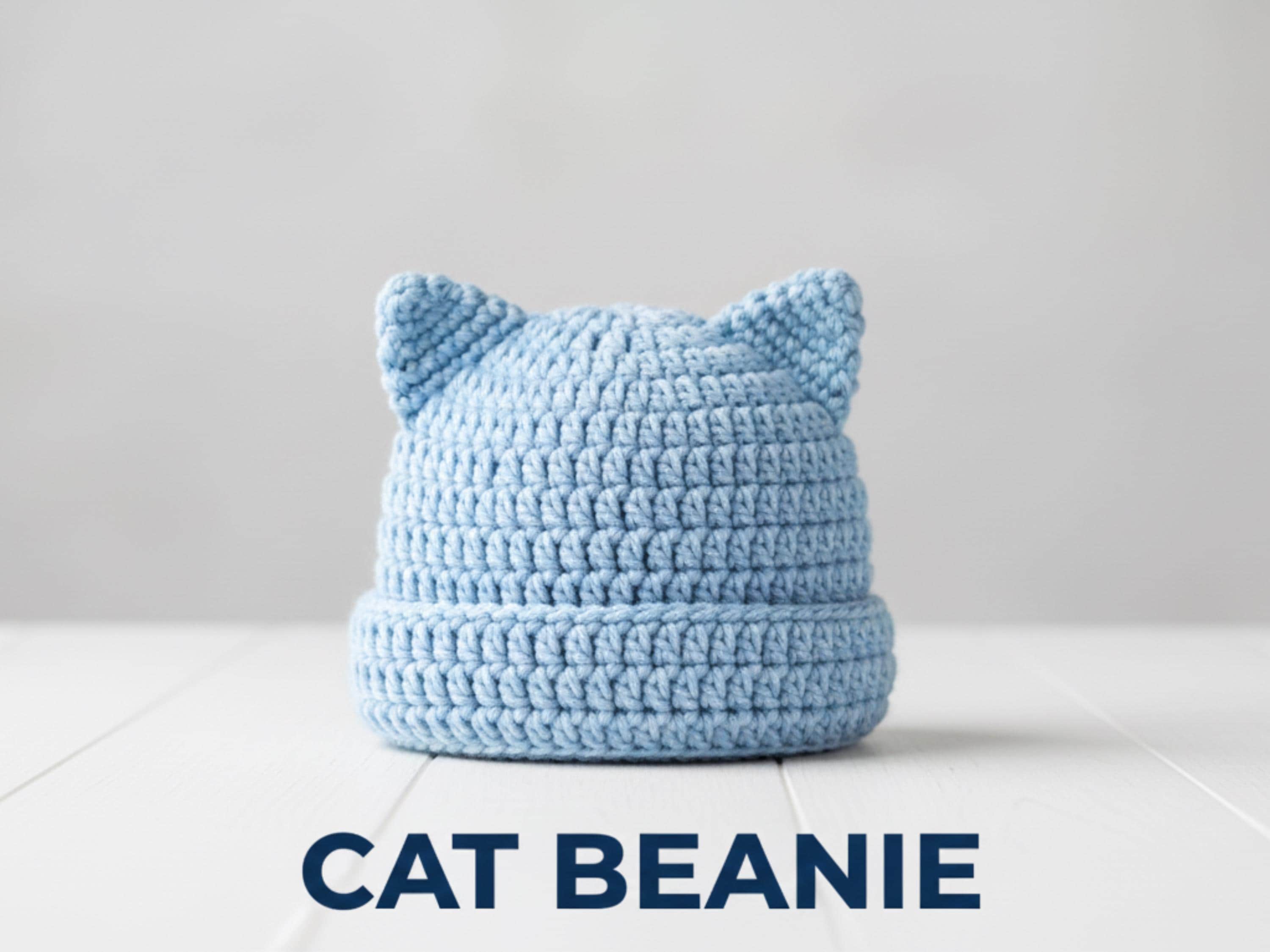Crochet Cat Ear Beanie Pattern: Adult Size -Easy beginner crochet pattern