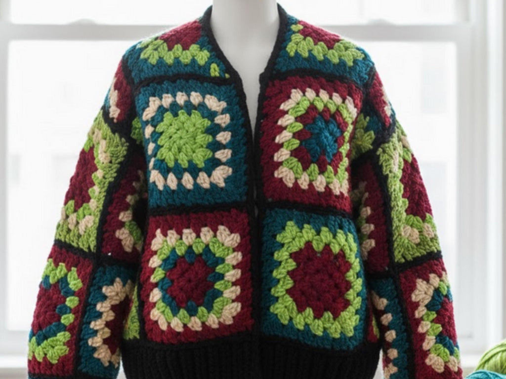 Womens Crochet Granny square cardigan pattern| VINTAGE Crochet Granny Squares Coat Pattern PDF, Hippie Boho Cardigan Jacket Digital Download, 70s