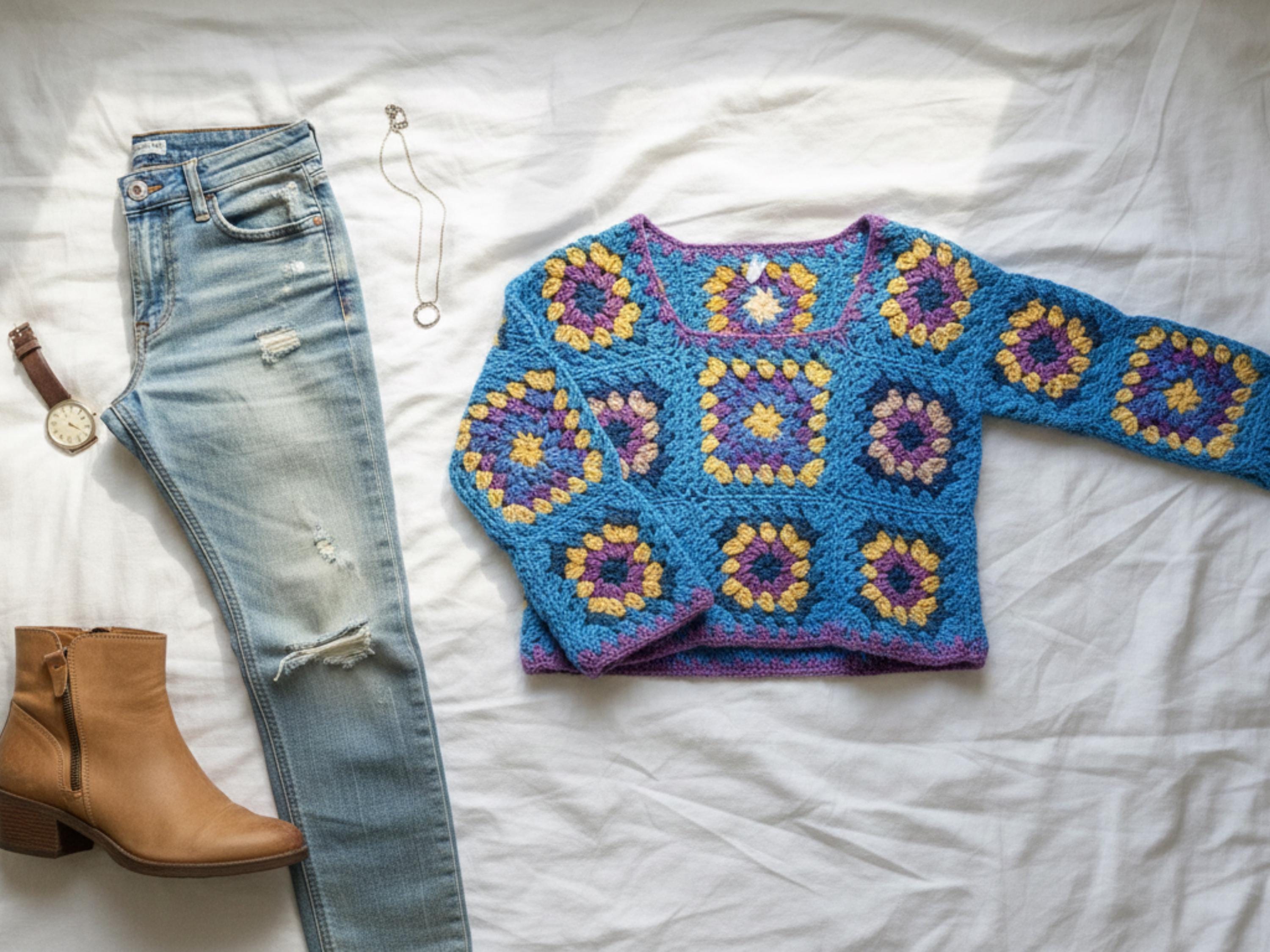 Granny squares top crochet pattern Crochet top pattern- Vintage 70s Instant download Pdf-Easy Retro Summer Pullover -Easy crochet pattern