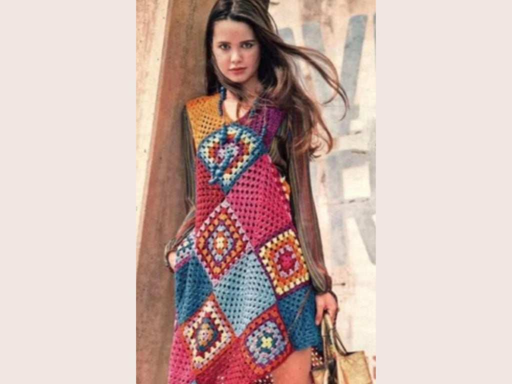 Womens Crochet Granny squares long dress- Crochet Granny Squares Dress Pattern, Vintage Motif (PDF Download