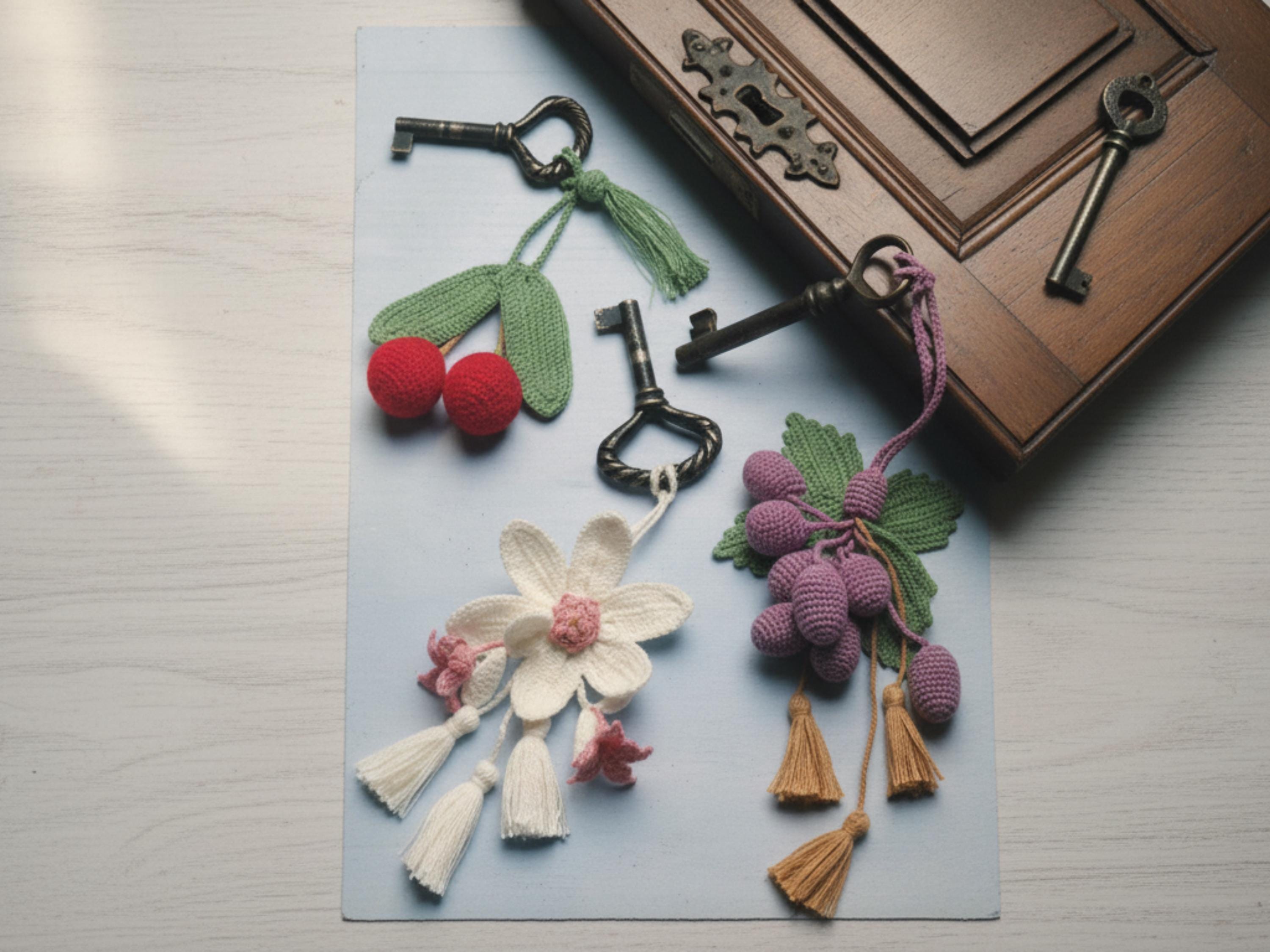 Vintage keychain -Crochet Flowers & Cherries Pattern – Amigurumi Keychain (PDF Pattern)