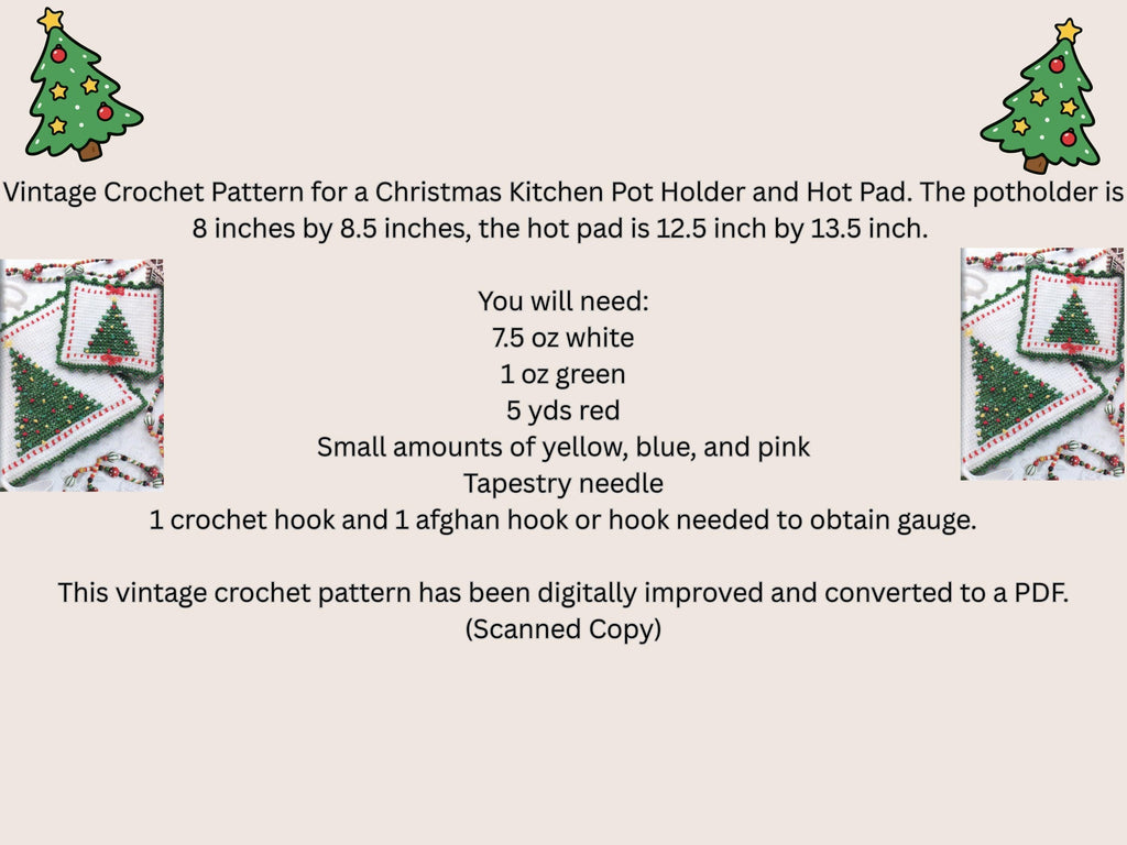 Crochet Pattern Potholder Christmas Tree, Crochet Hot pad in PDF, Thermal hot pad crochet, double thick hot pad crochet, Potholder Pattern