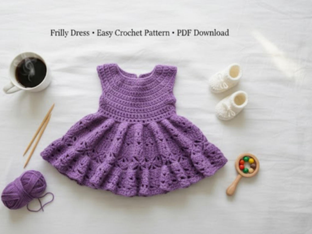 EASY Baby Crochet Pattern PDF Frilled Dress Ruffled Dress Yoke Party Summer Sun Lace Frilly Berry and Shell Stitch