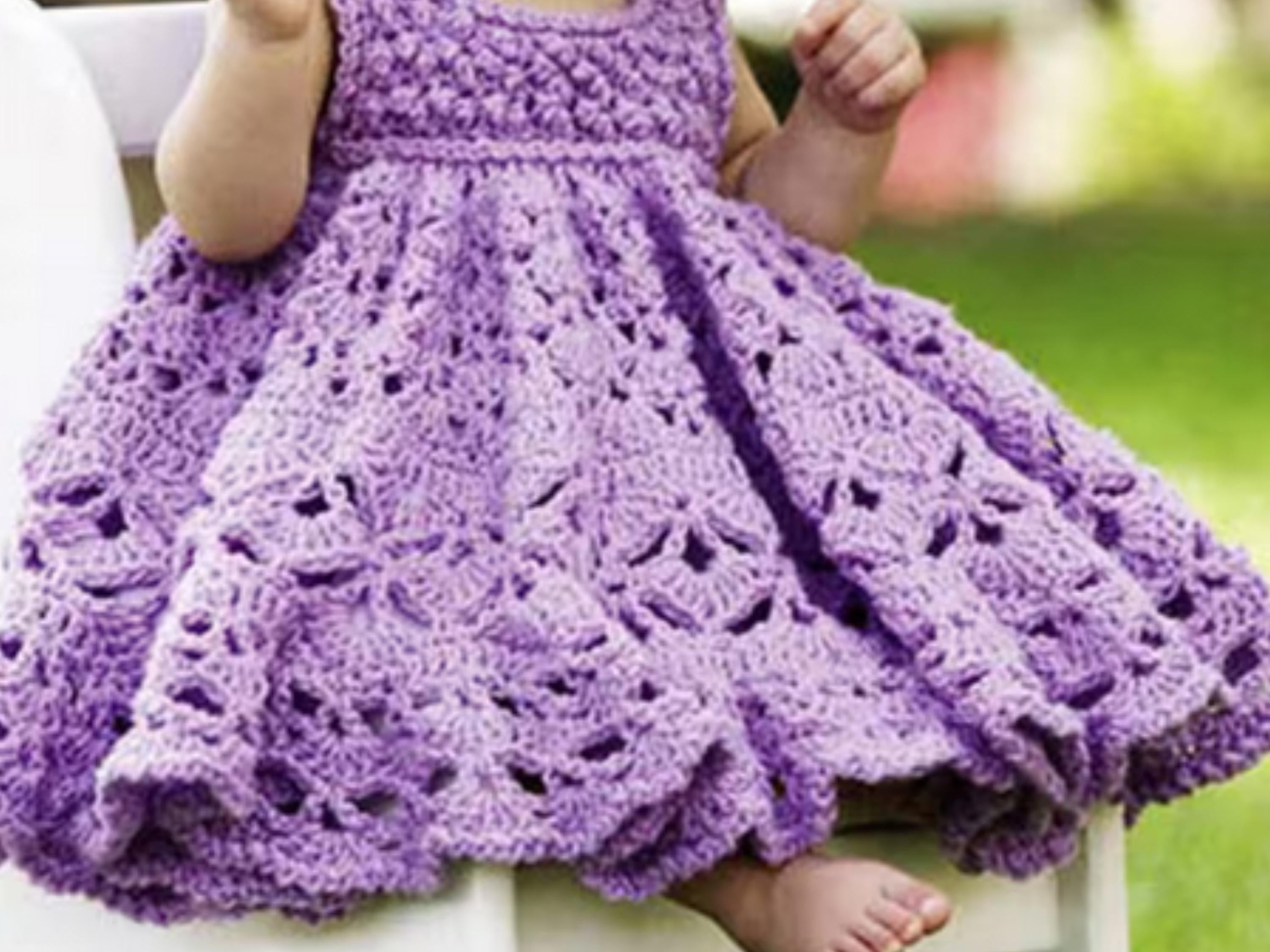 EASY Baby Crochet Pattern PDF Frilled Dress Ruffled Dress Yoke Party Summer Sun Lace Frilly Berry and Shell Stitch