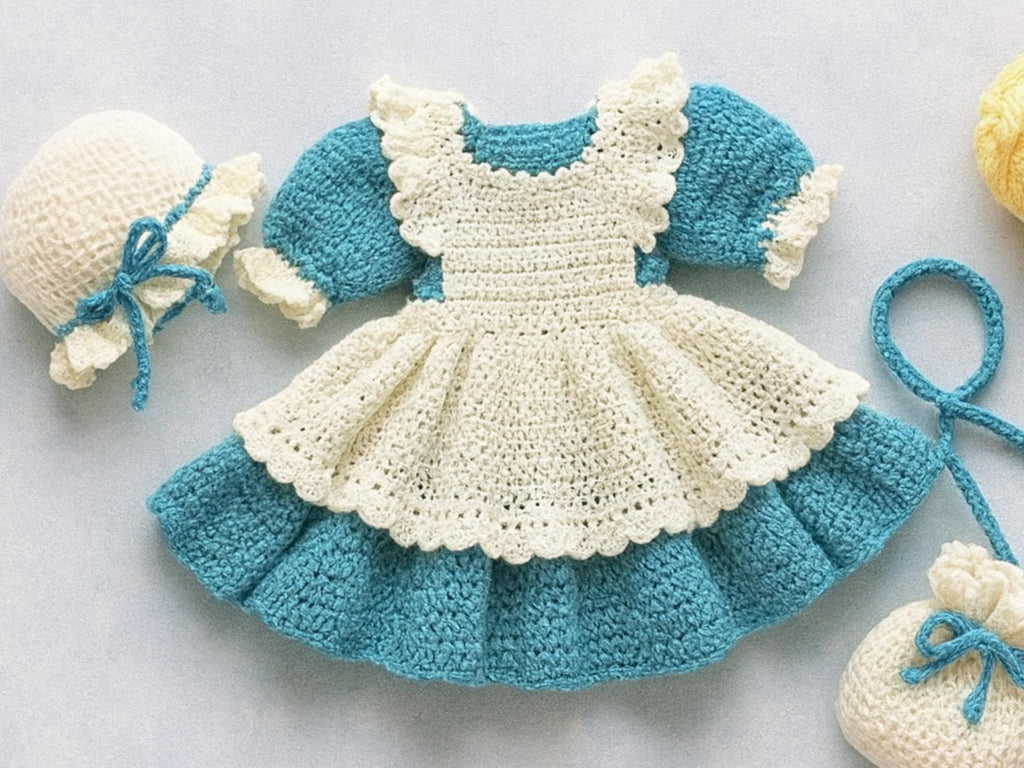 Easy crochet pattern-Girls crochet pattern -dress and shoes pattern-Baby, Toddler Ruffled Dress Crochet Pattern, Lacy Dress-Free pattern