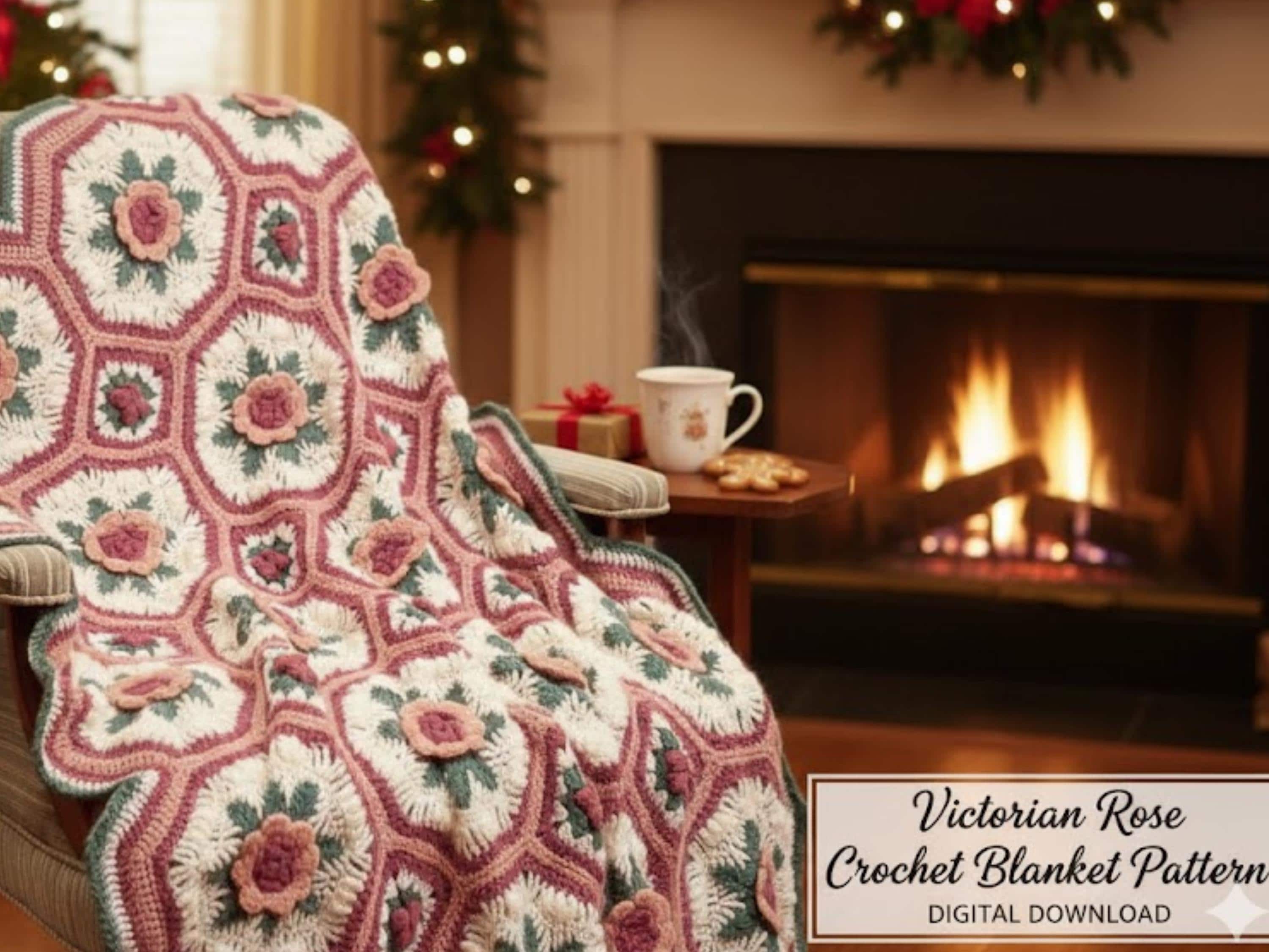 Vintage Victoria Garden Rose Afghan Crochet Pattern | Bedspread, Blanket, or lapghan | PDF Instant Download