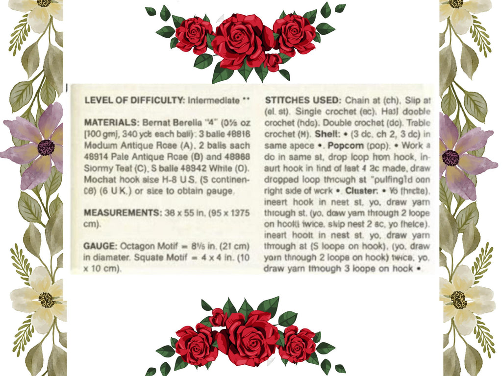 Vintage Victoria Garden Rose Afghan Crochet Pattern | Bedspread, Blanket, or lapghan | PDF Instant Download