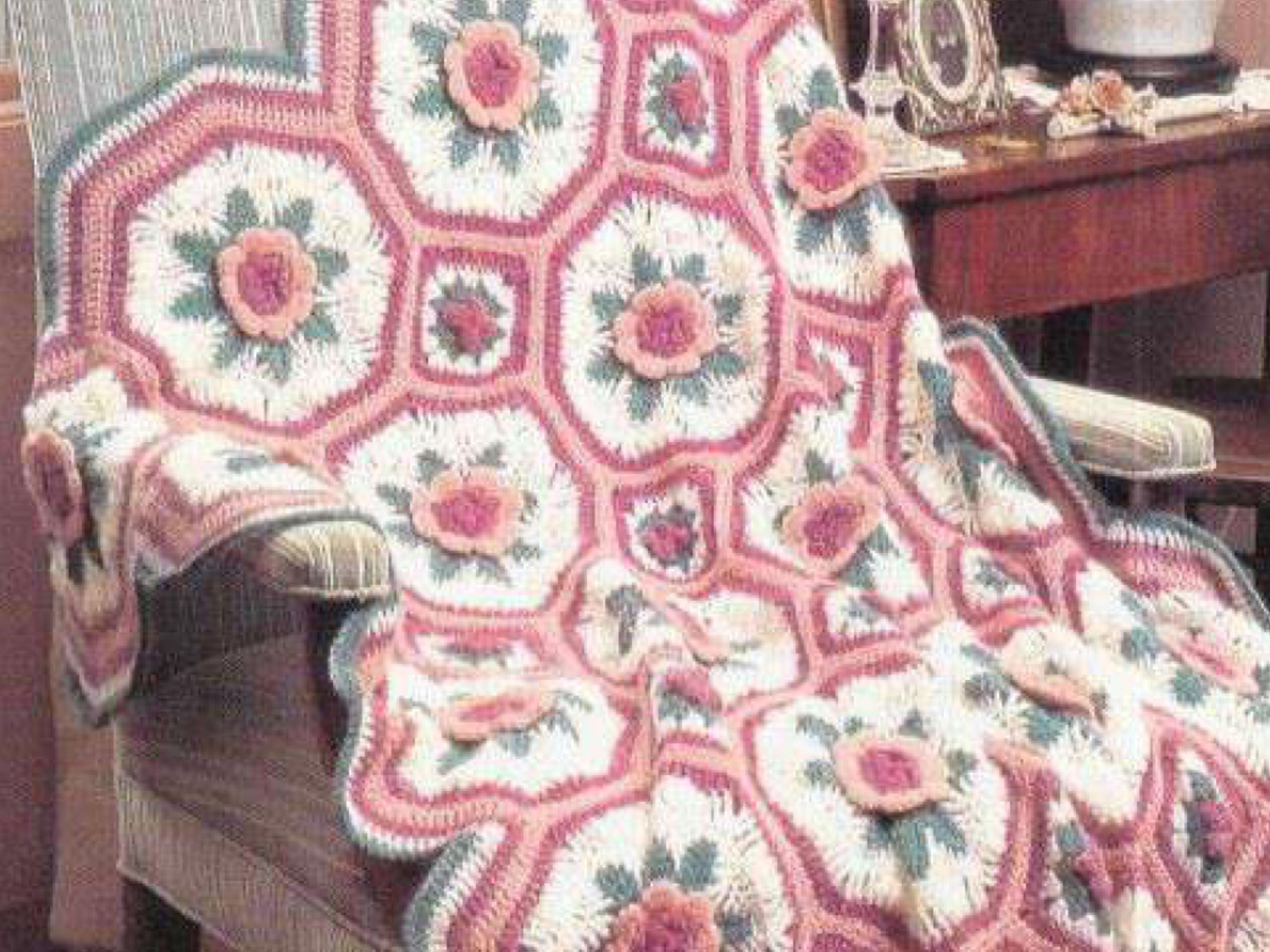 Vintage Victoria Garden Rose Afghan Crochet Pattern | Bedspread, Blanket, or lapghan | PDF Instant Download