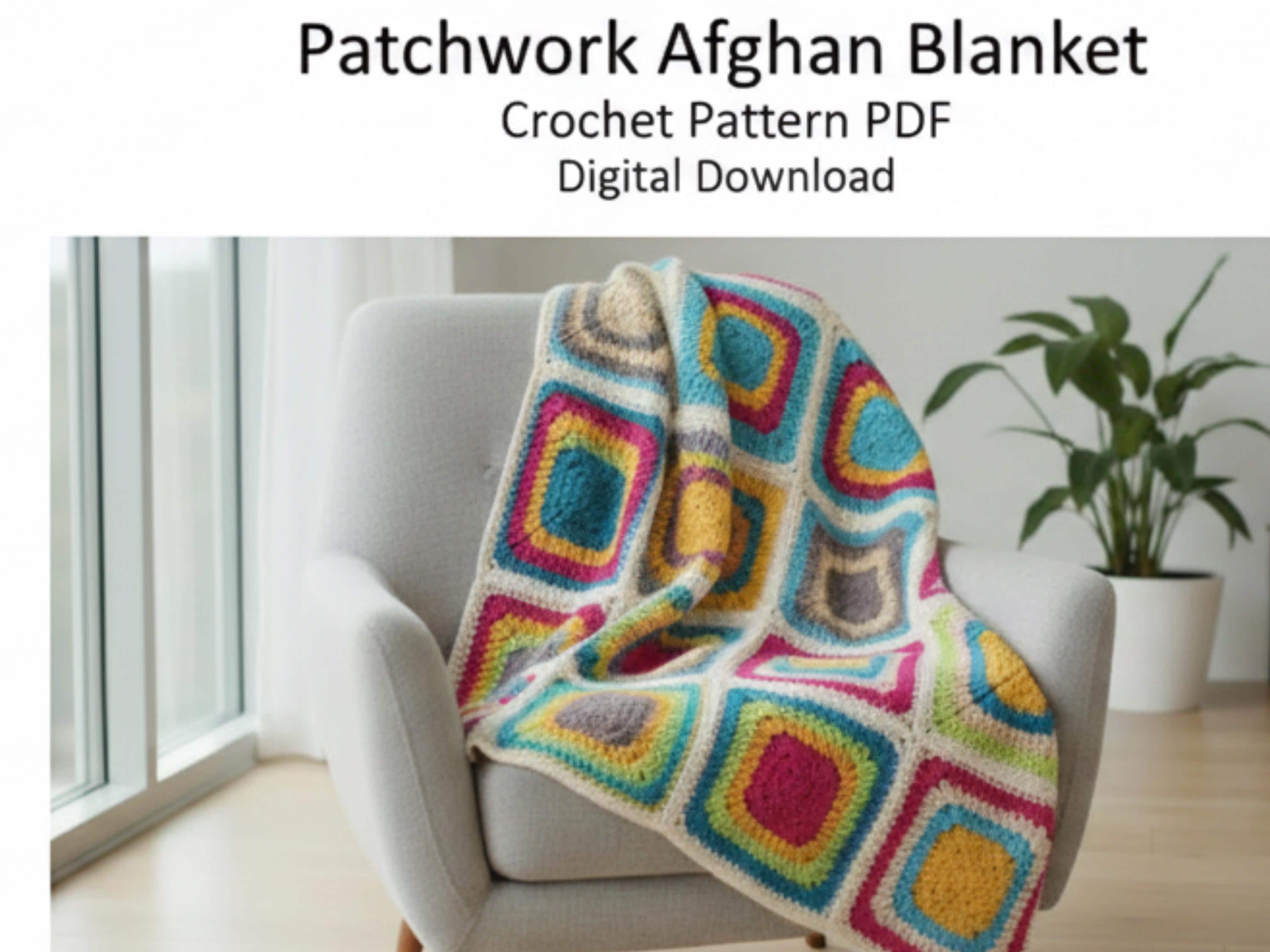Vintage Patchwork Afghan Crochet Pattern • Retro Granny Square Blanket PDF • Colorful Crochet Throw • DIY Boho Home Decor Pattern