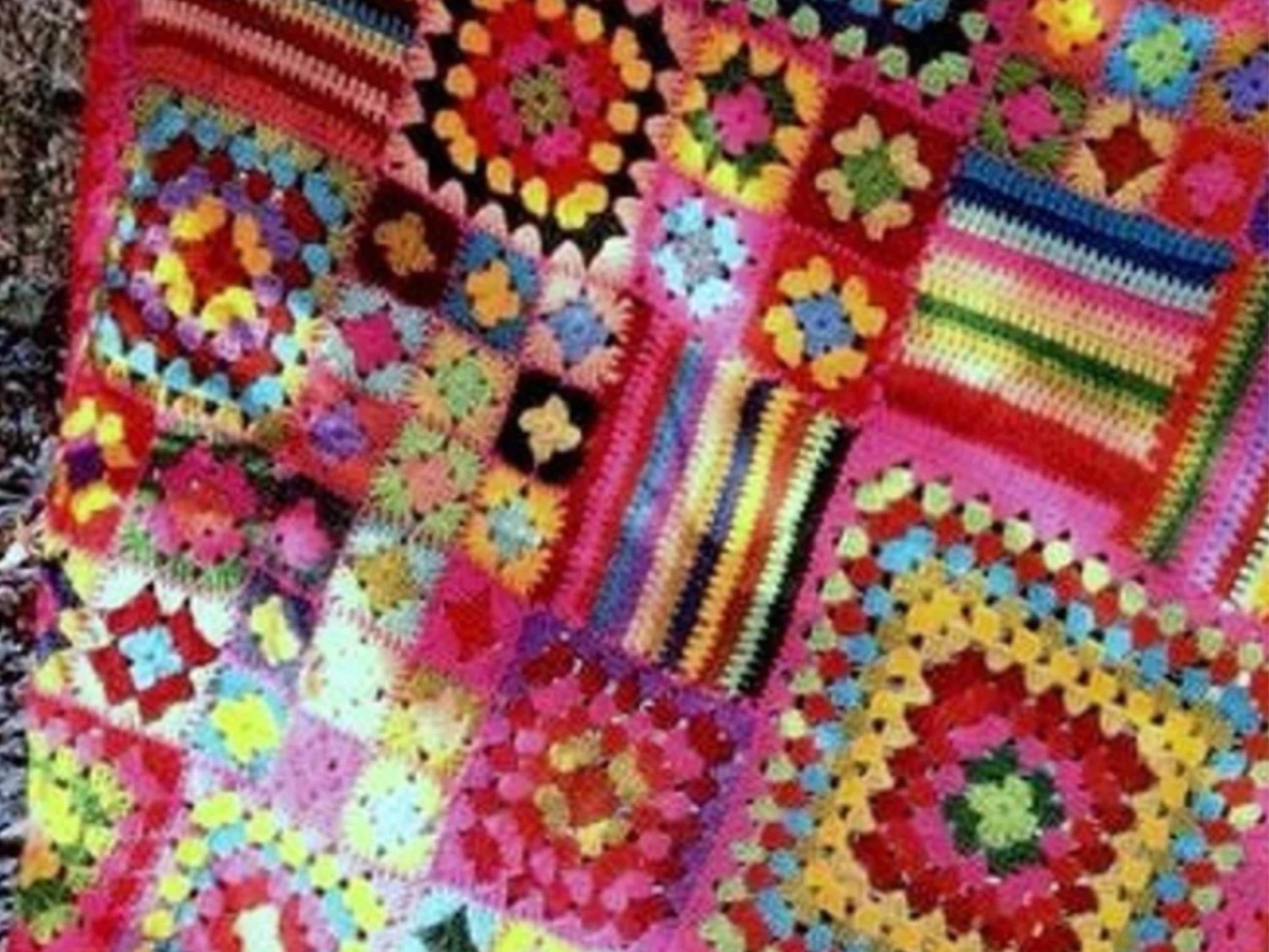 Vintage granny squares afghan Crochet- Pattern for Granny Squares Sampler Afghan Throw Blanket Lap Robe Squares 5 Motifs Stripes Stashbuster