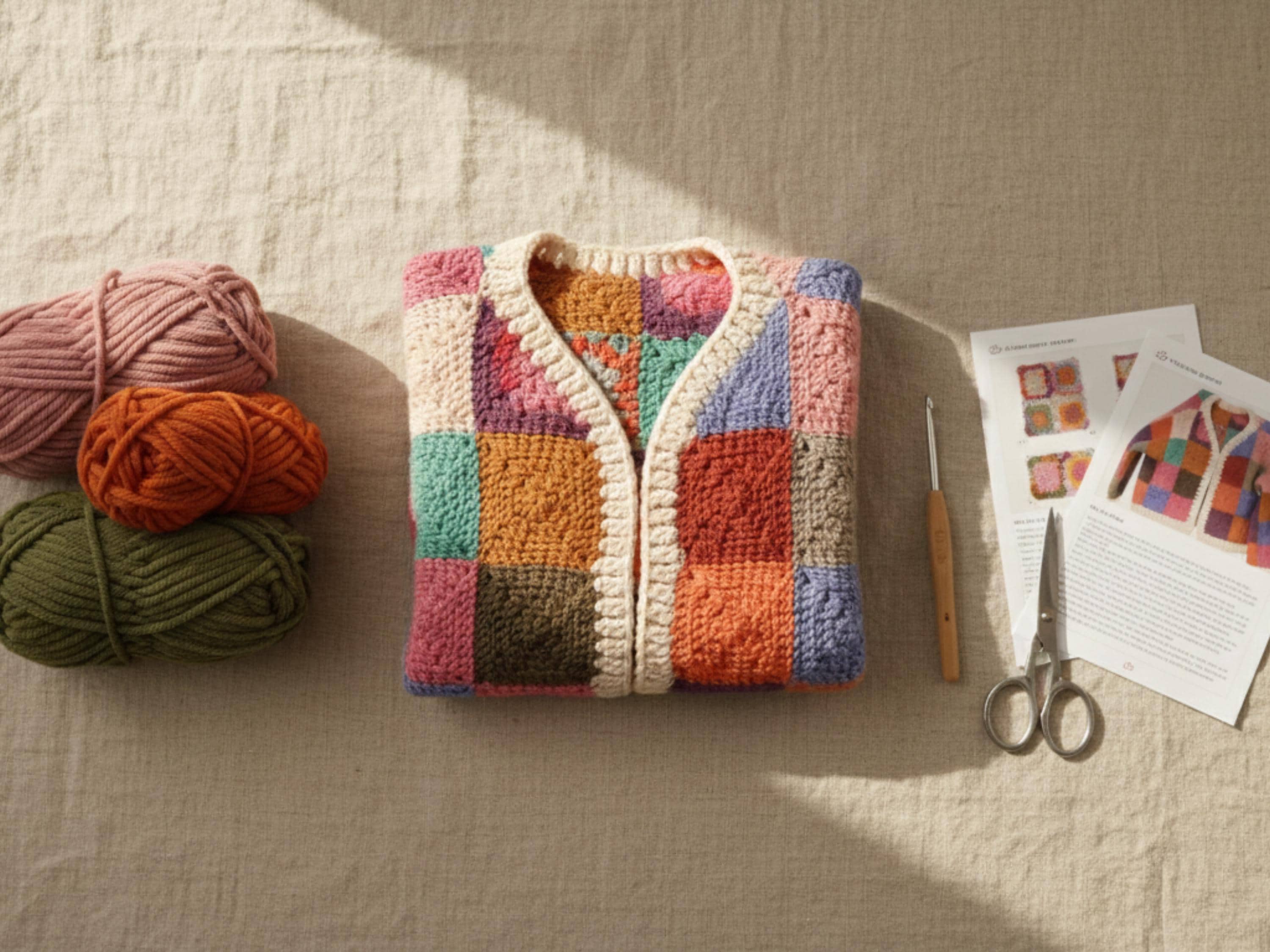 Womens Crochet Mystery Retro Daisy Granny Square Cardigan Crochet Pattern