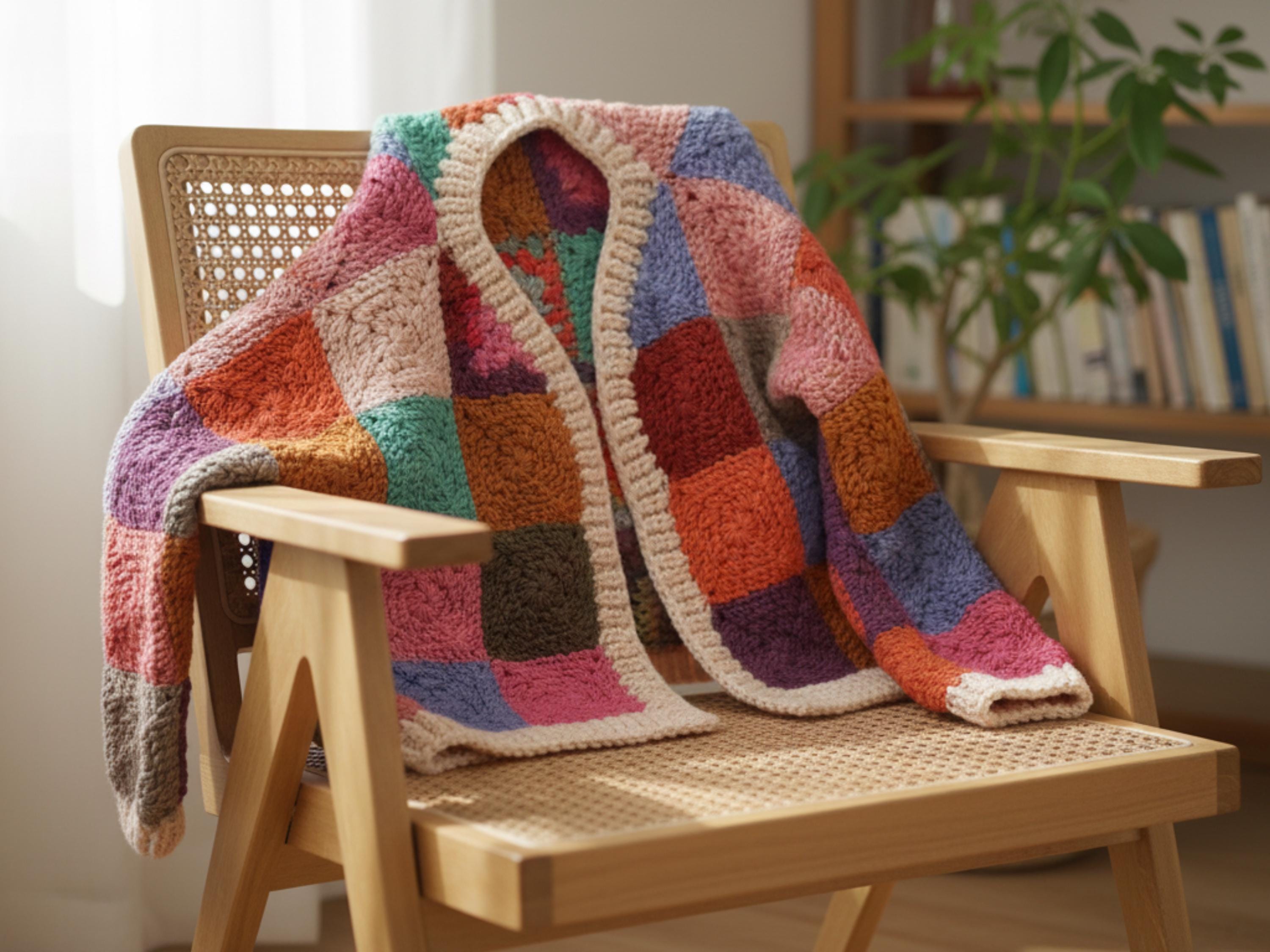 Womens Crochet Mystery Retro Daisy Granny Square Cardigan Crochet Pattern