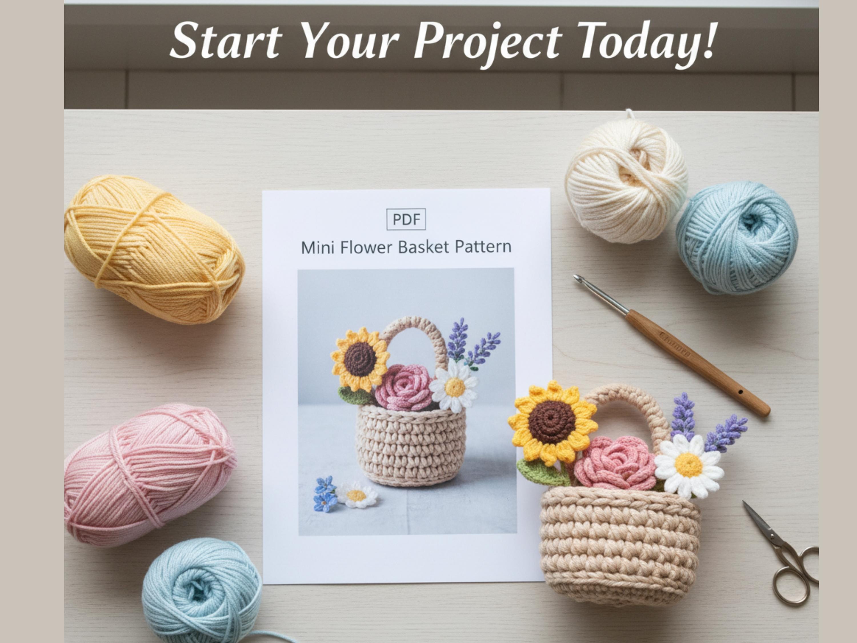 Mini Flower Basket Crochet Pattern | Crochet Flower Bouquet in Basket | DIY Handmade Gift | Beginner Friendly| Holiday decor