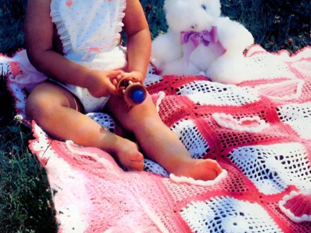 Crochet Blanket Easy Baby Crochet Blanket Vintage Crochet Heart Baby Blanket Pattern, Shell Border (PDF Download)