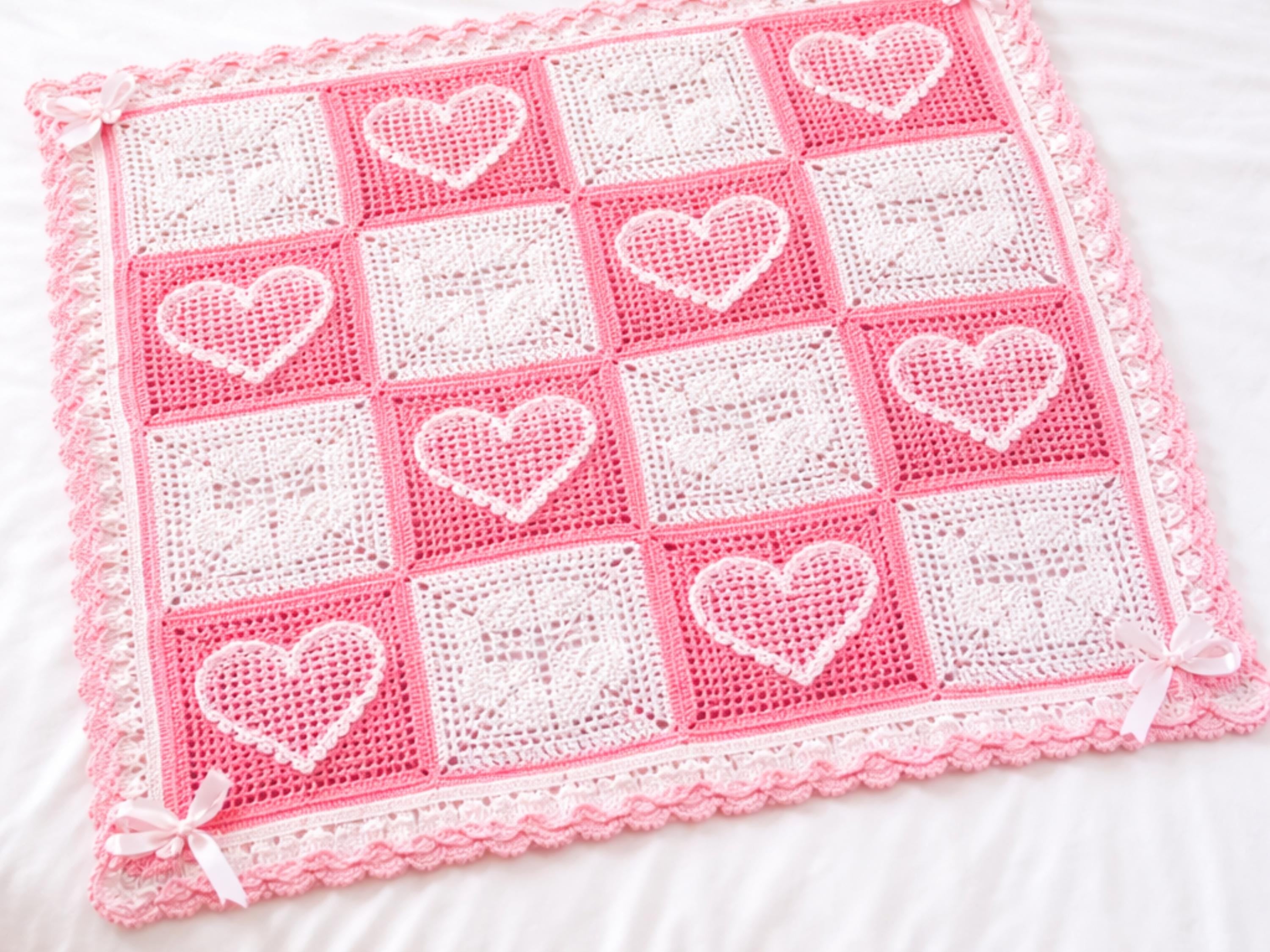 Crochet Blanket Easy Baby Crochet Blanket Vintage Crochet Heart Baby Blanket Pattern, Shell Border (PDF Download)