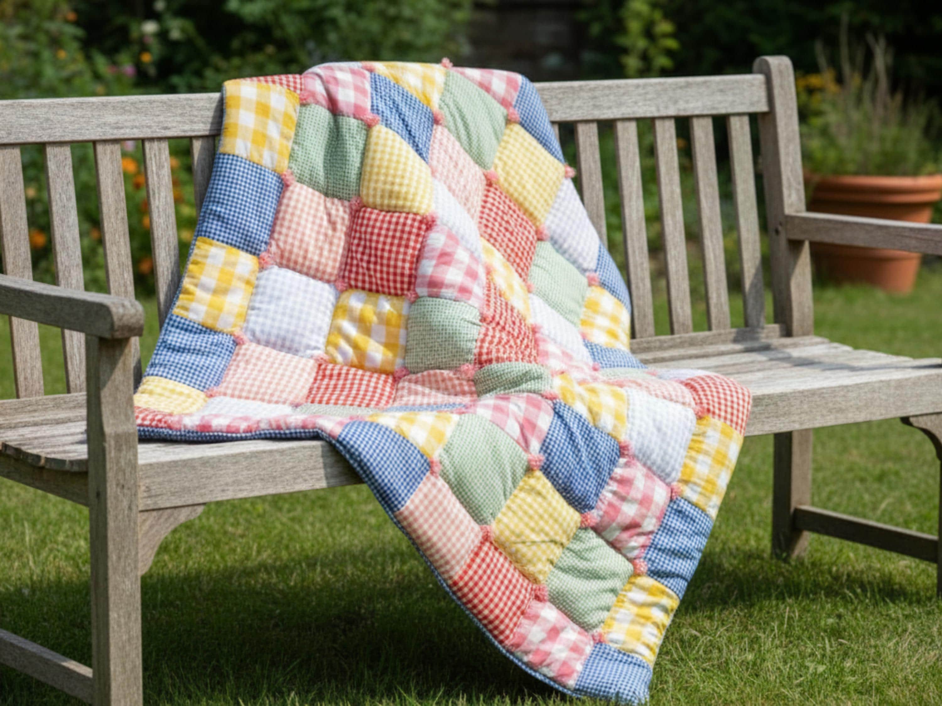 1970s Gingham Puff Quilt Sewing Pattern | Retro Biscuit Blanket (PDF Pattern)