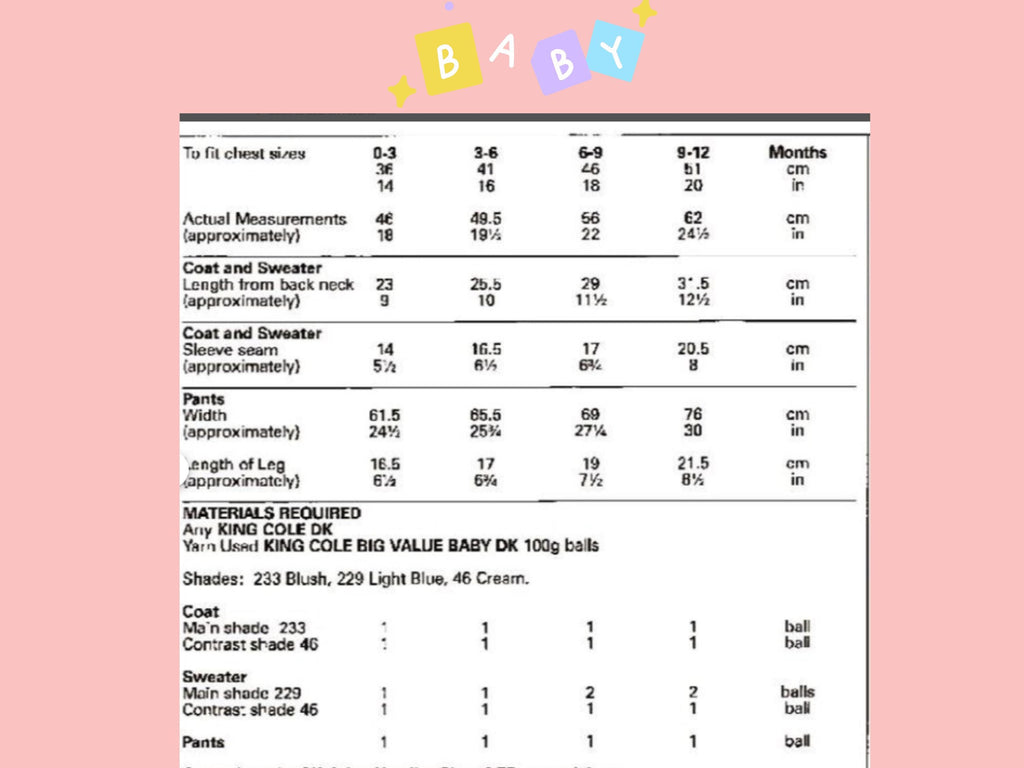 Baby Knitting Pattern Set | Cardigan, Sweater, Pants (0-12 Months) (PDF Download)