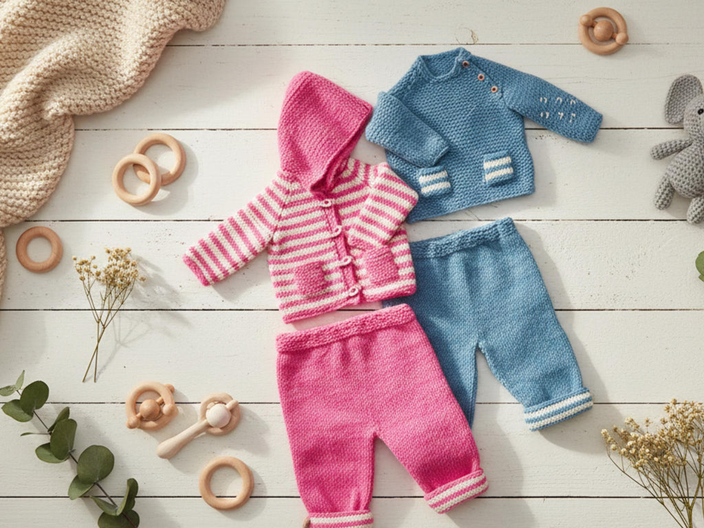 Baby Knitting Pattern Set | Cardigan, Sweater, Pants (0-12 Months) (PDF Download)