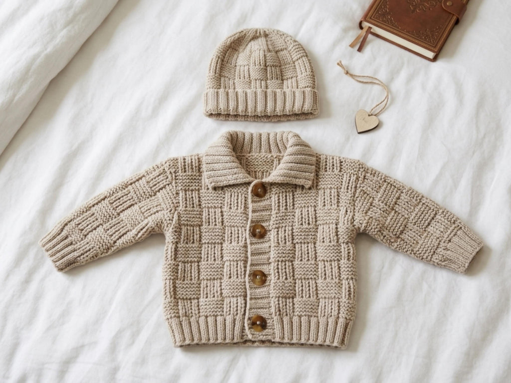 Baby Knitting pattern for kids toddlers boys girls Basketweave Baby Cardigan & Hat Knitting Pattern – DK Wool (PDF Download), cardigan,beanie,hat