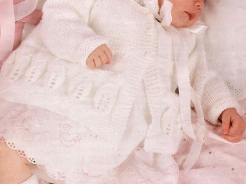 Baby Girl's Lacy Matinee Cardigan Knitting Pattern (PDF Download)- Coat bonnet and booties set -Baby knitting patterns set