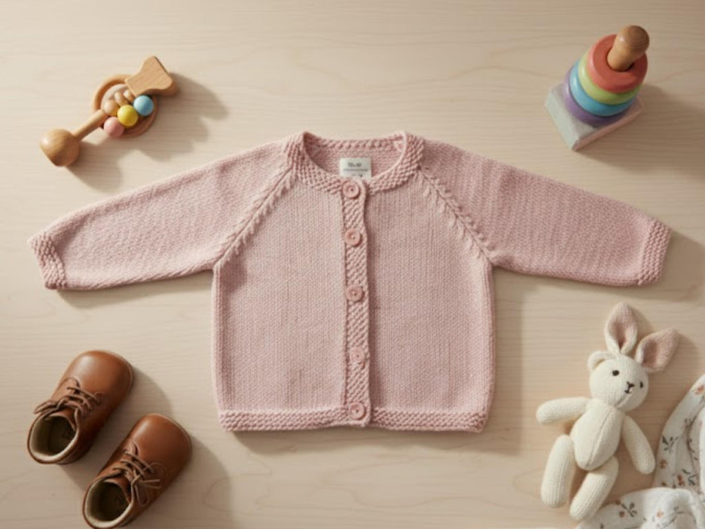Easy Baby Cardigan Knitting Pattern – Unisex Moss Stitch Jacket (PDF Download)