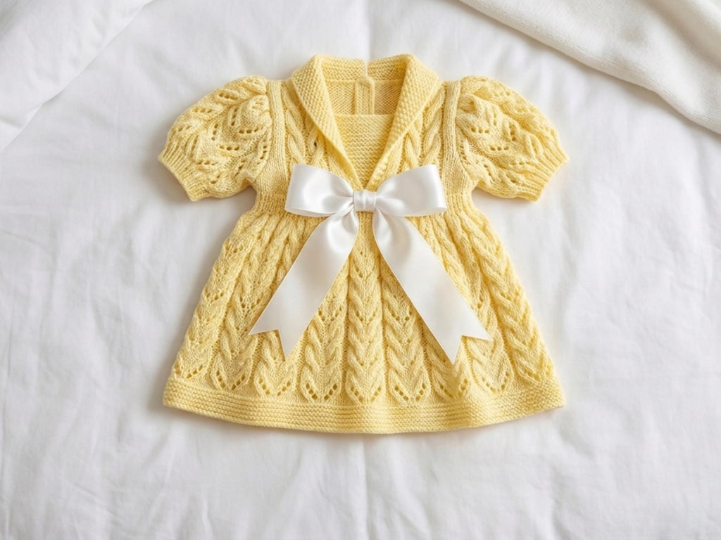 Baby Dress Knitting Pattern – Vintage Lace Sailor Collar, DK Weight (Digital Download)