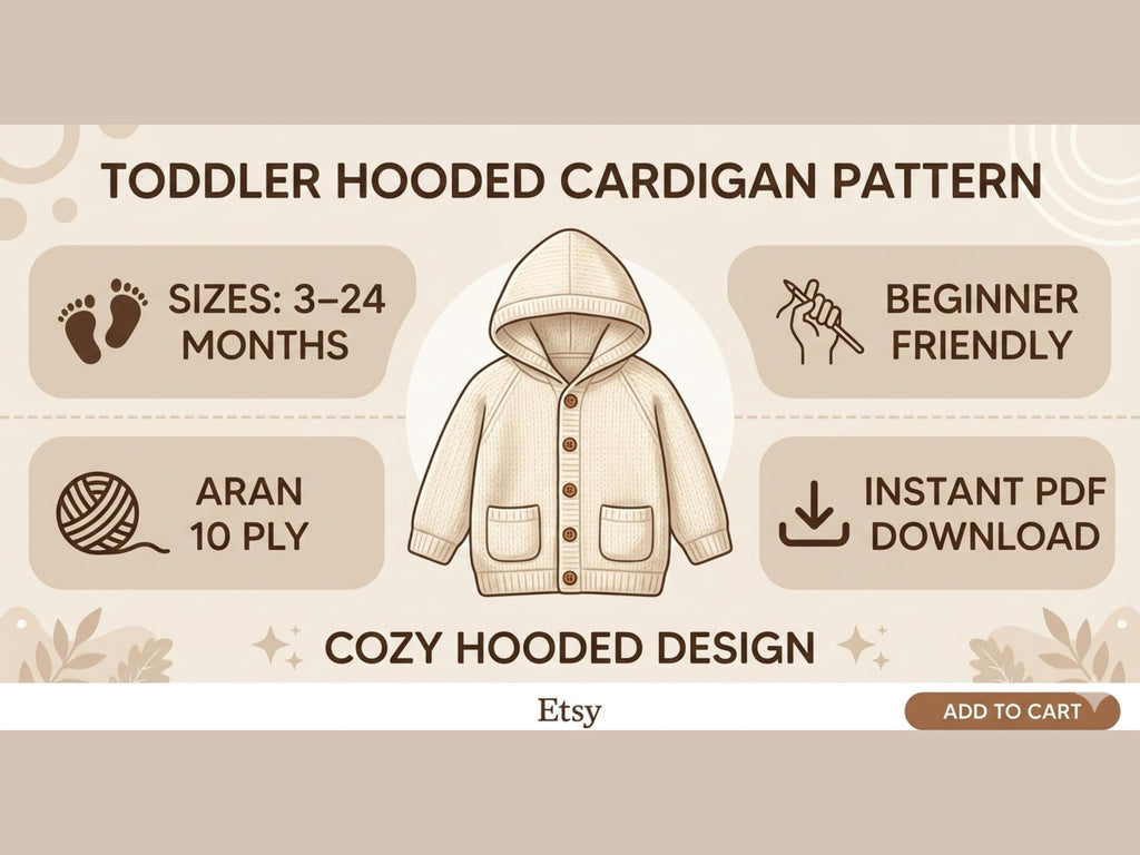 Toddler Hooded Cardigan Knitting Pattern | Easy Aran 10 Ply Sweater PDF (3-24 Months)