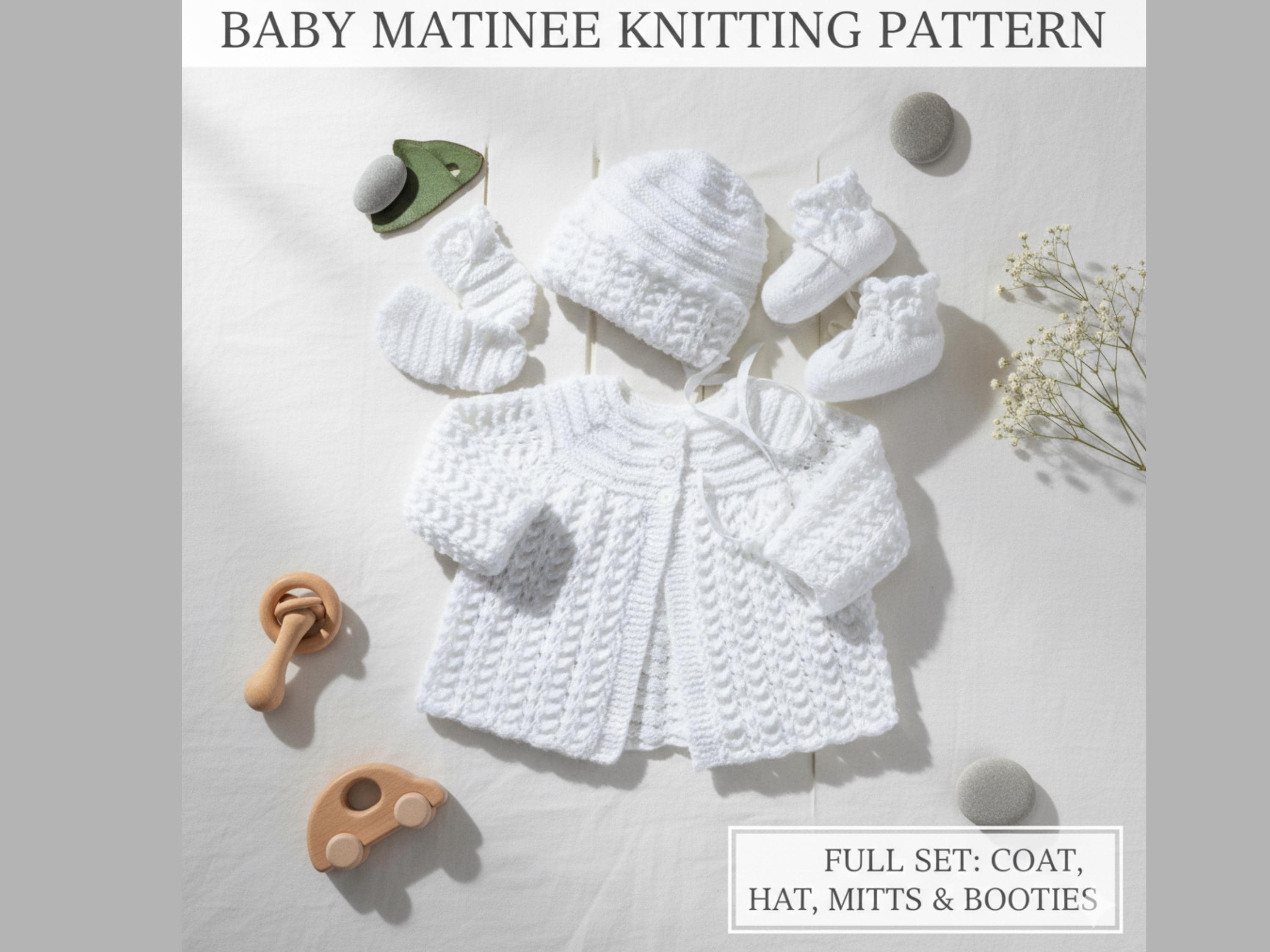 SALE *Baby Knitting Pattern PDF - Matinee coat/Jacket, Mitts, Bonnet and Booties DK