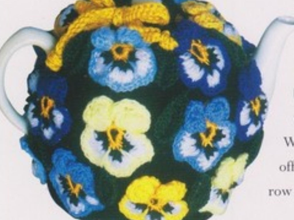 Pansy Garden Tea Cosy Knitting Pattern (PDF Download) – Floral Crochet Teapot Cover