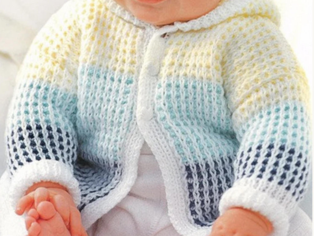 Baby Hooded Cardigan Knitting Pattern, Color Block Sweater, Retro Style Jacket (PDF Download)
