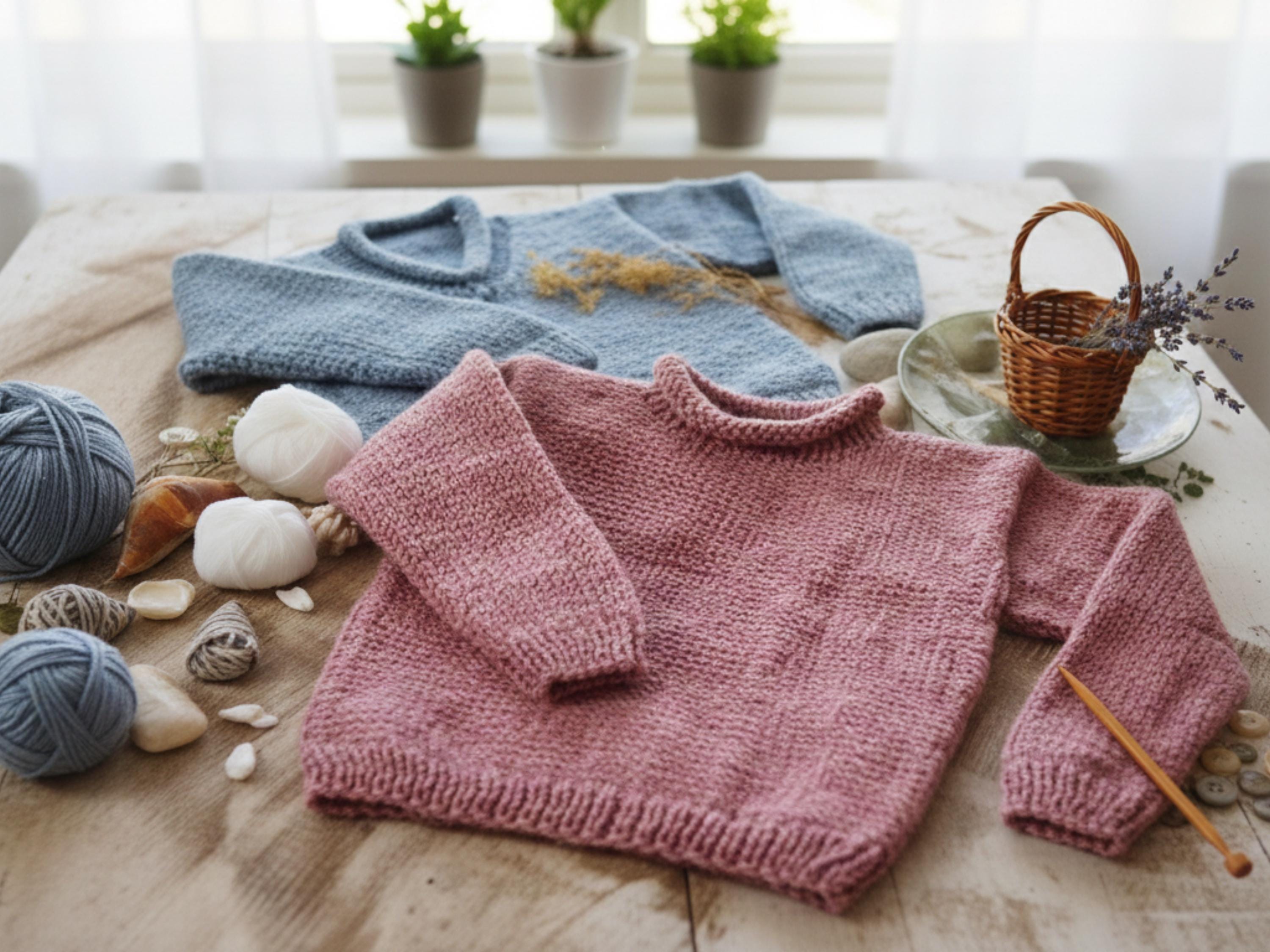 Childs Knit Sweater Pattern, Round Neck, V-Neck, Roll Neck (12 Ply) (PDF Download)