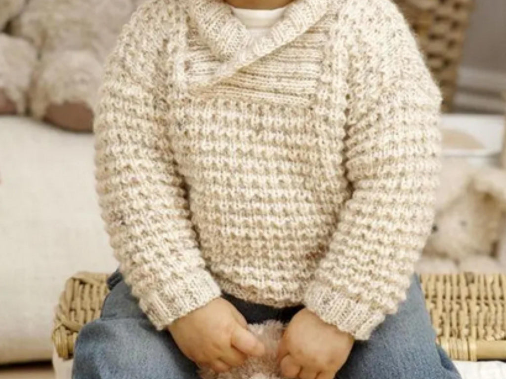 Baby Shawl Collar Sweater, Hat, Blanket Knitting Pattern (0-7 Years) (Digital Download)