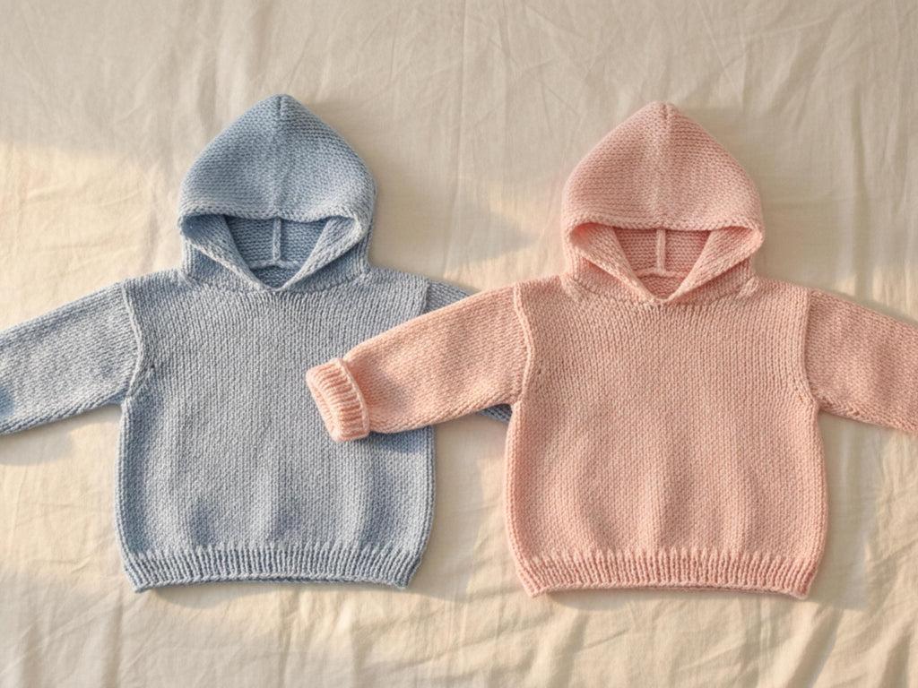 Easy Knit Baby Hooded Sweater Pattern – Aran Worsted, 0-2 Years (PDF Pattern)