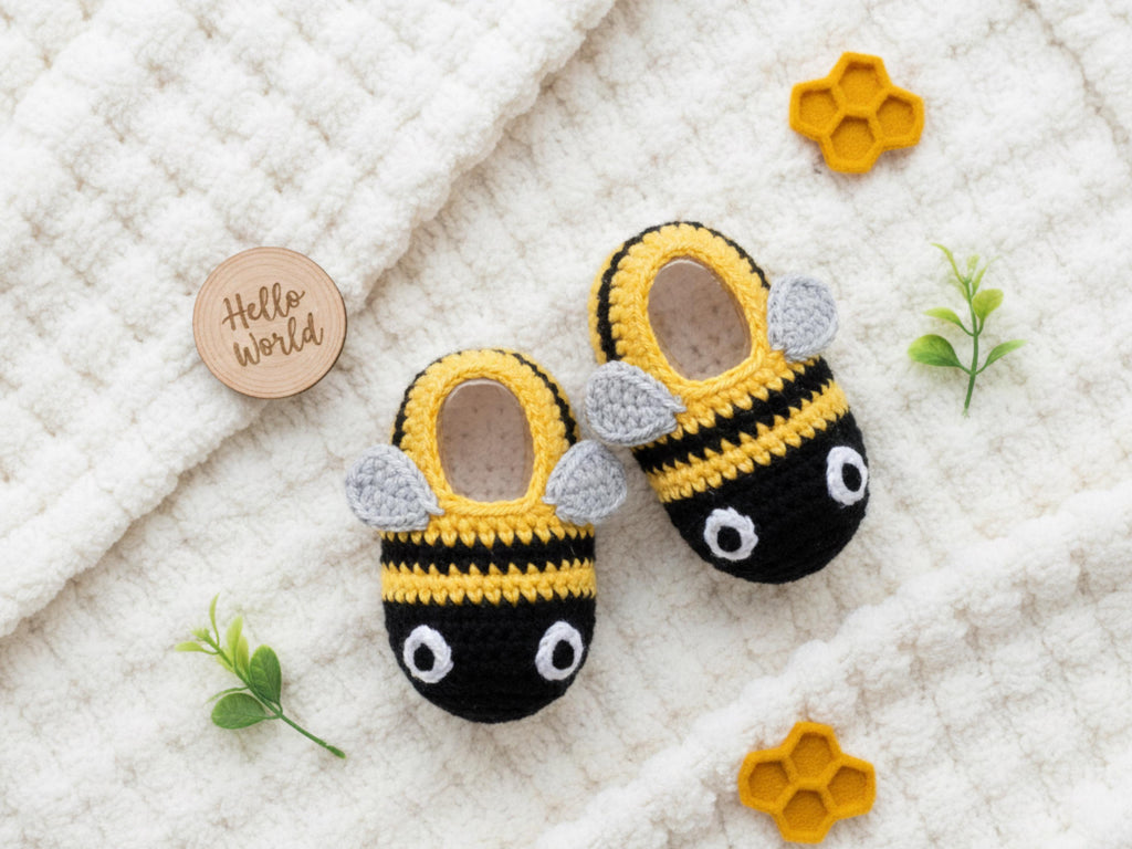 Baby Crochet bee booties pattern-PDF - Instant download-English