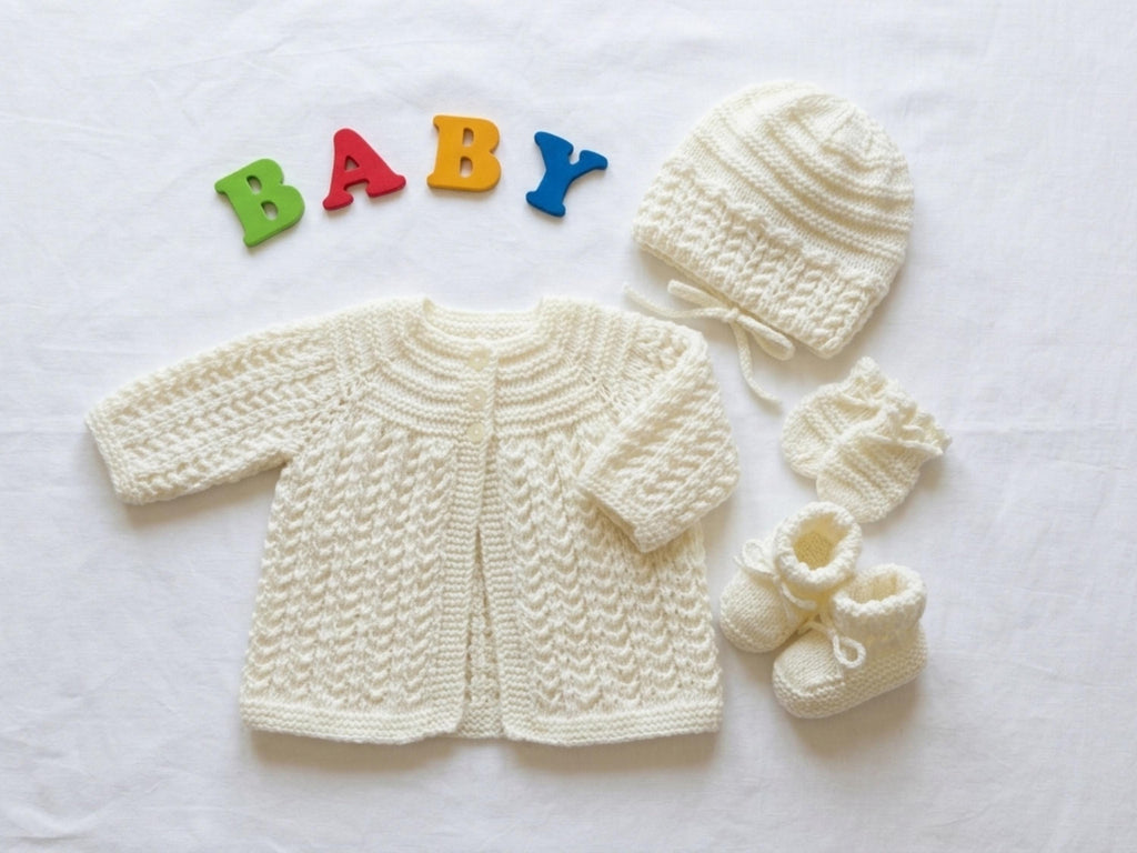Knitting Pattern for Baby Girls-Baby Matinee Coat Sweater Bonnet Mittens Booties Knitting Pattern (PDF Download) Baby girl Jacket knitting