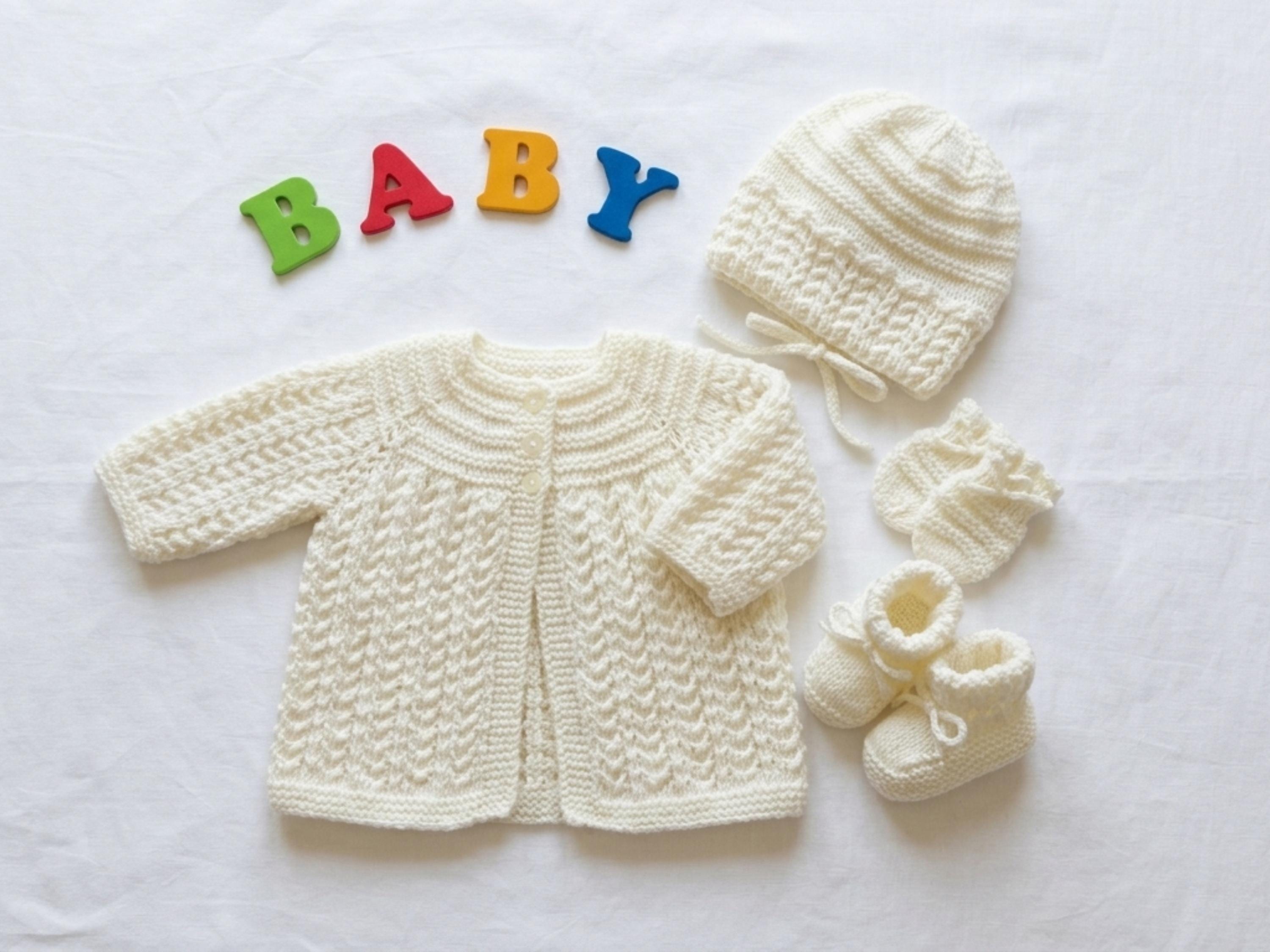 Knitting Pattern for Baby Girls-Baby Matinee Coat Sweater Bonnet Mittens Booties Knitting Pattern (PDF Download) Baby girl Jacket knitting