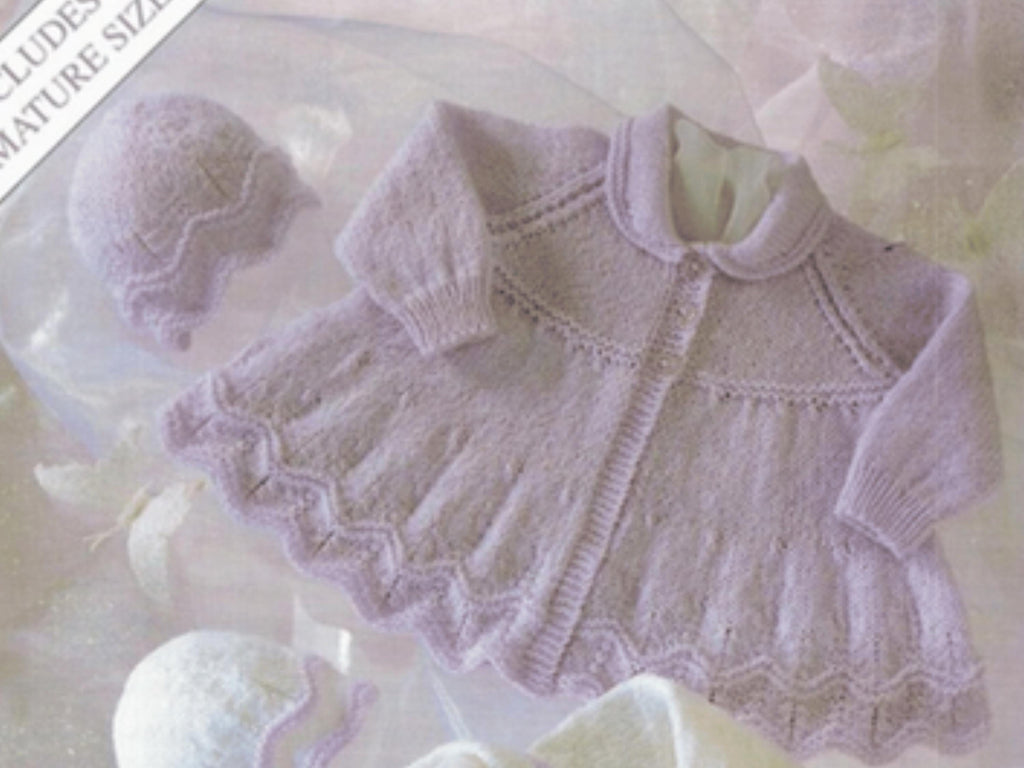 knitting patterns for 3yr old girls Baby Girl's Lacy Matinee Cardigan Knitting Pattern (PDF Download)-Matinee Coat and Hat~DK~12-20"