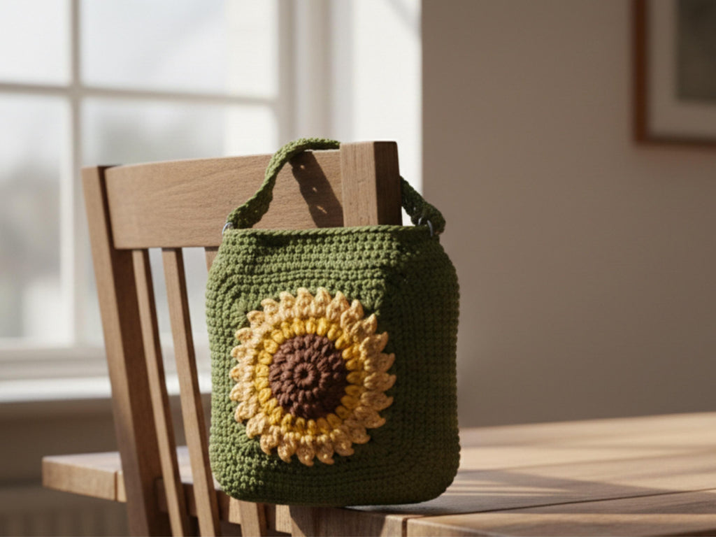 Golden Bloom Crochet Satchel Pattern | Sunflower Boho Bag (PDF Download)