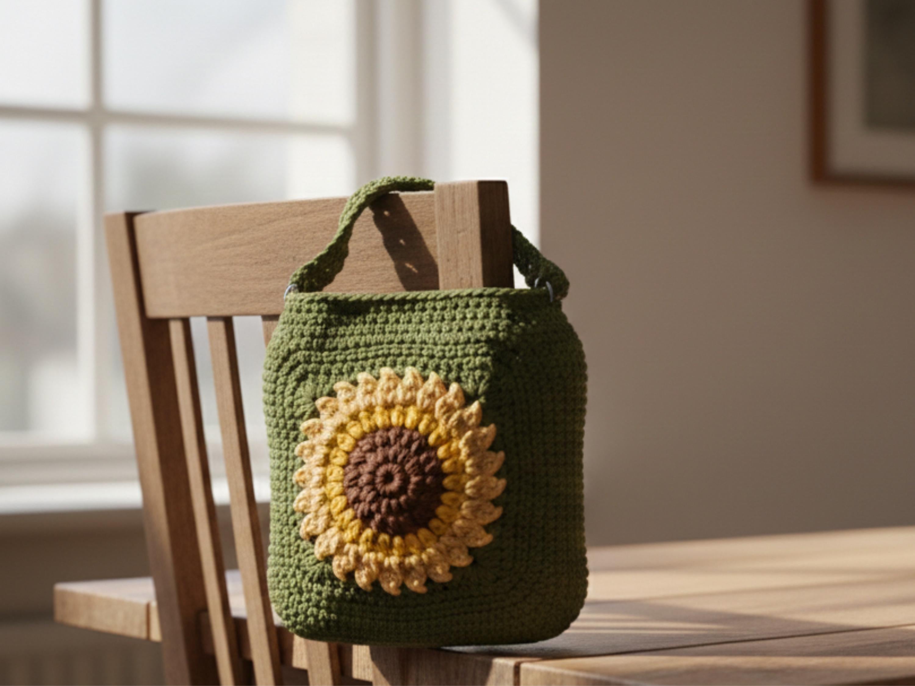 Golden Bloom Crochet Satchel Pattern | Sunflower Boho Bag (PDF Download)