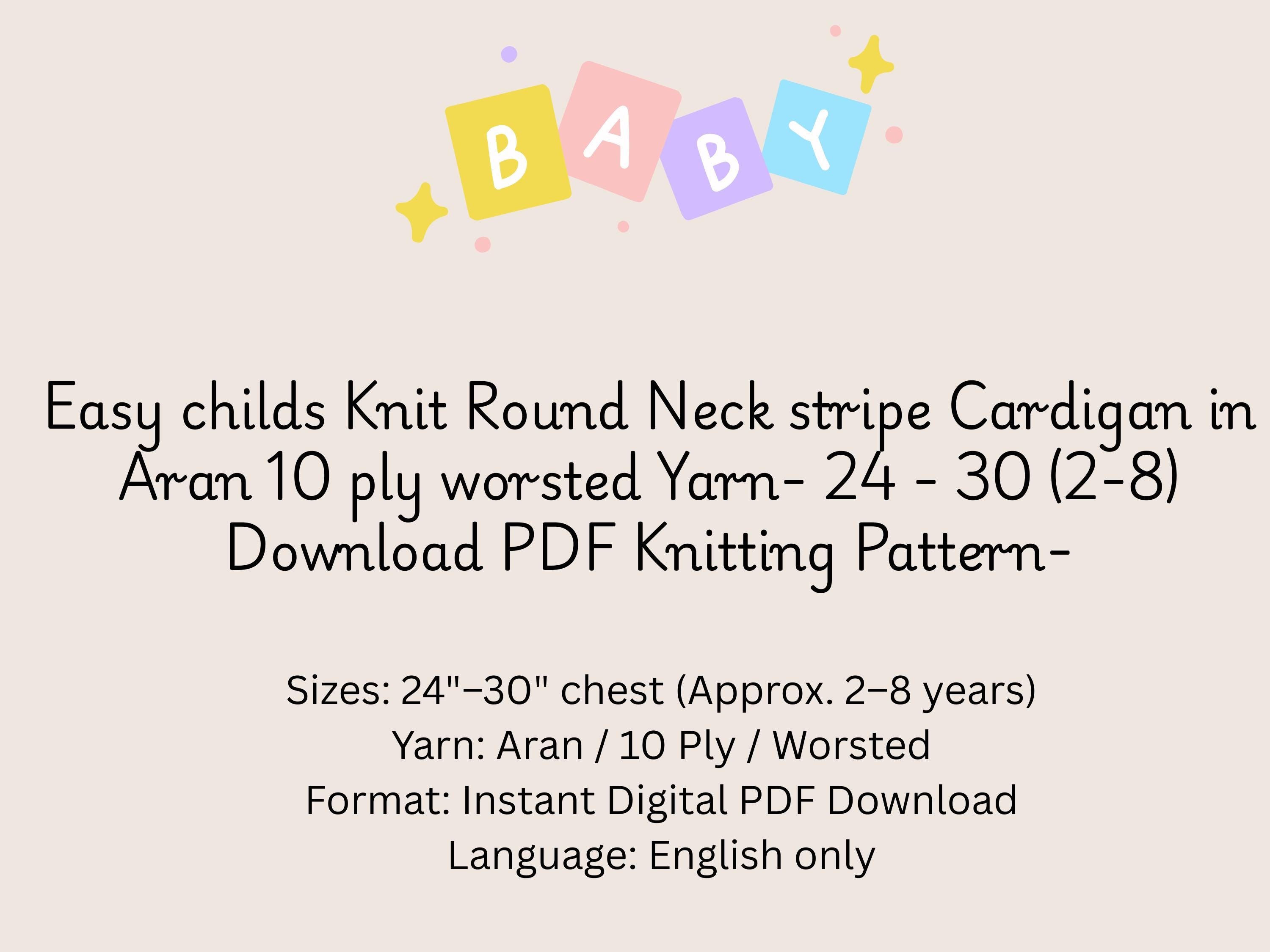 Child's Knit Stripe Cardigan Pattern – Aran Worsted Yarn (PDF Download)